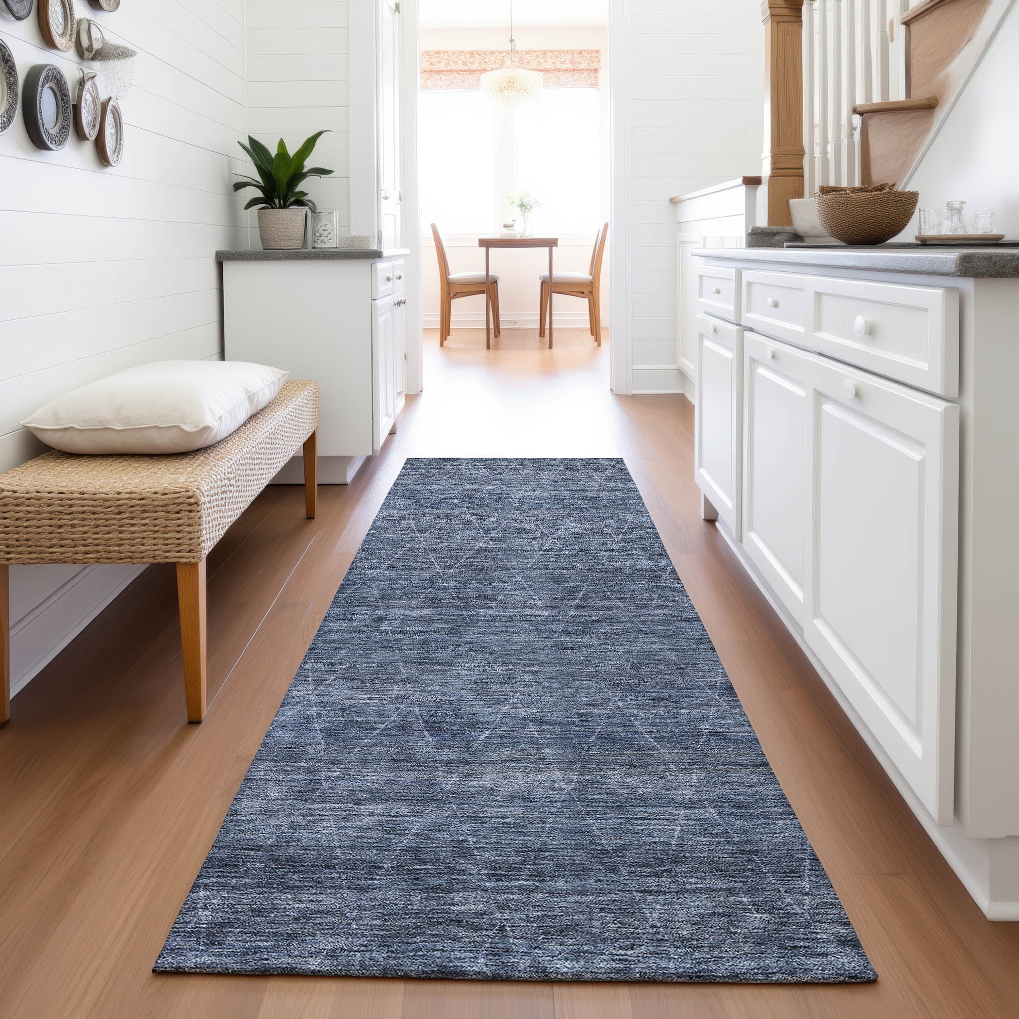 Bangkok Machine Washable Transitional Navy Blue Rug 2'3" x 7'6" #shape_Runner