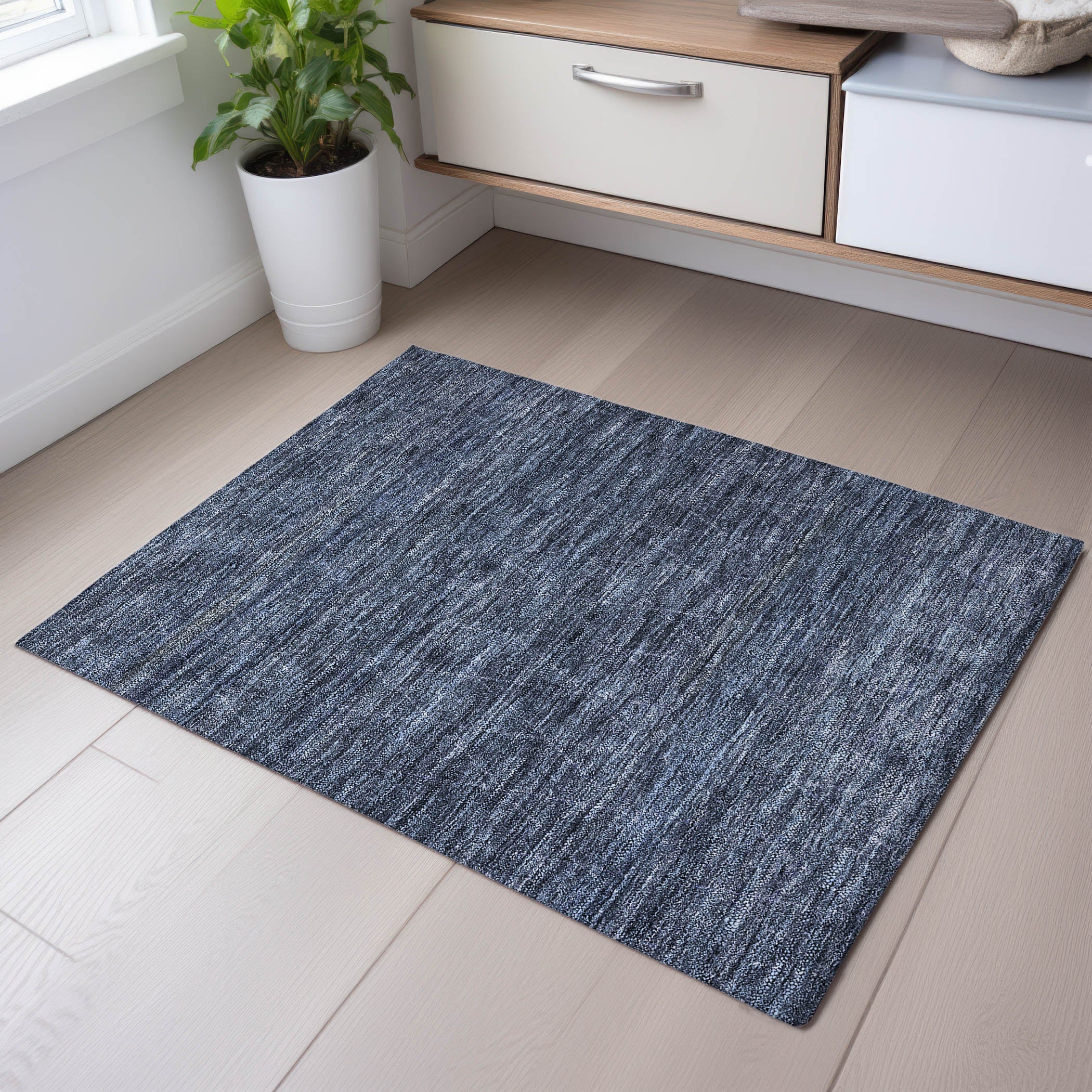 Bangkok Machine Washable Transitional Navy Blue Rug 1'8" x 2'6" #shape_Rectangle