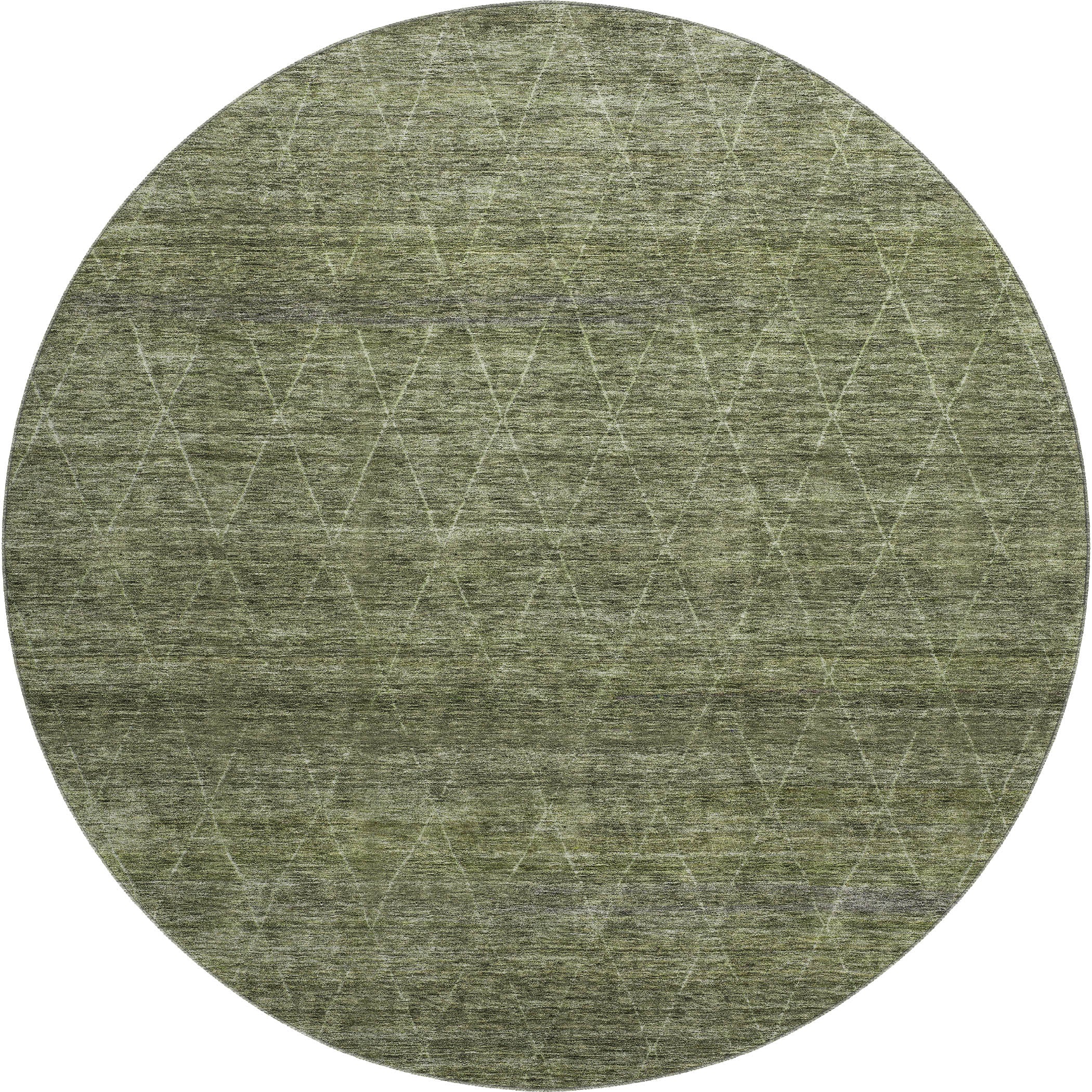 Bangkok Machine Washable Transitional Olive Green Rug 8' x 8' #shape_Round