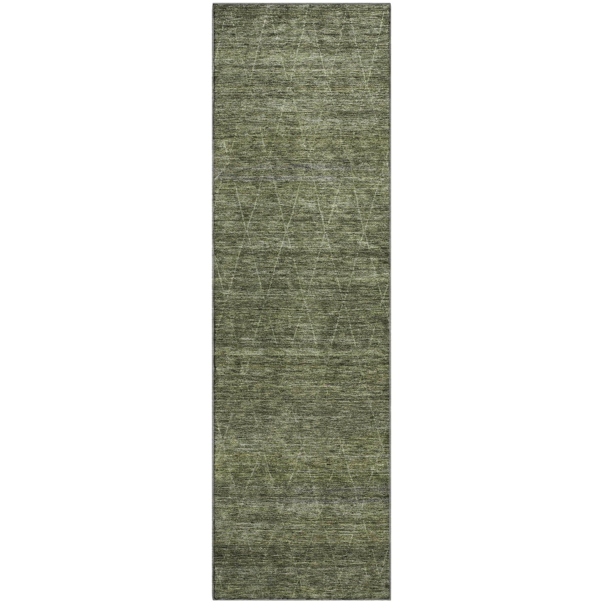 Bangkok Machine Washable Transitional Olive Green Rug 2'3" x 7'6" #shape_Runner