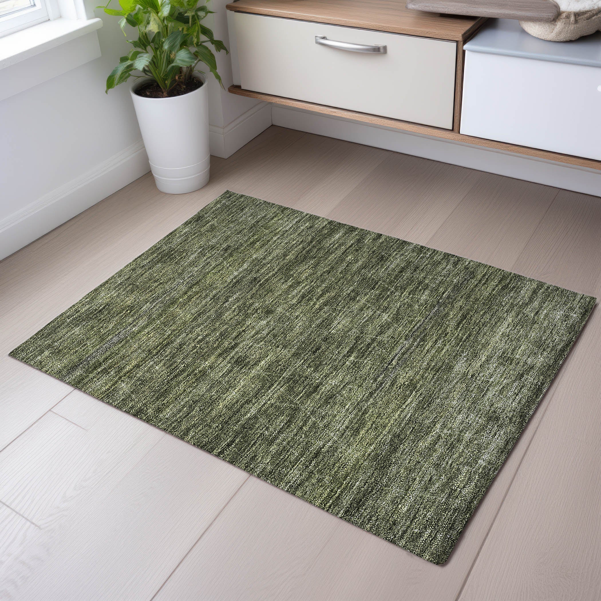 Bangkok Machine Washable Transitional Olive Green Rug 1'8" x 2'6" #shape_Rectangle