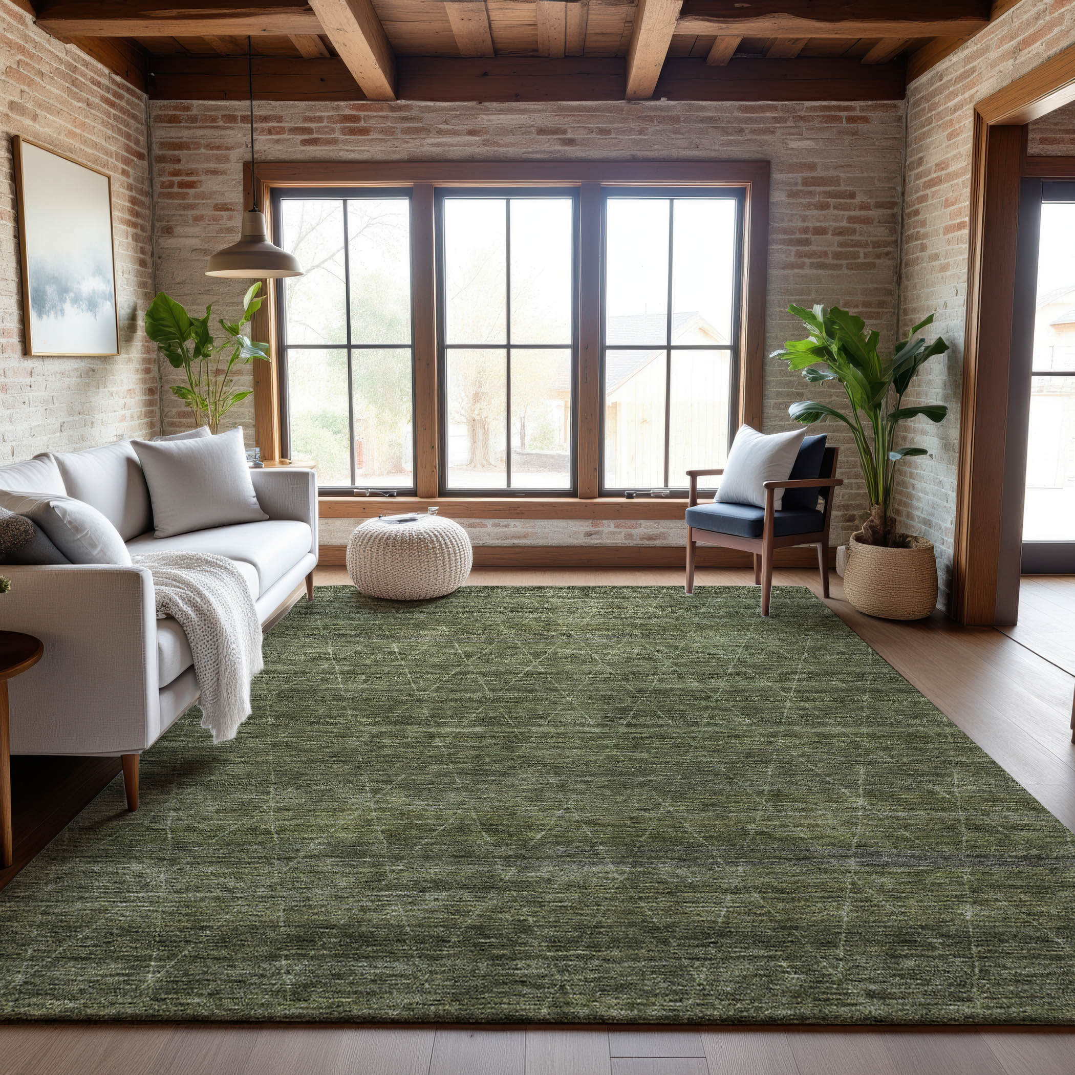 Bangkok Machine Washable Transitional Olive Green Rug 2'6" x 3'10" #shape_Rectangle