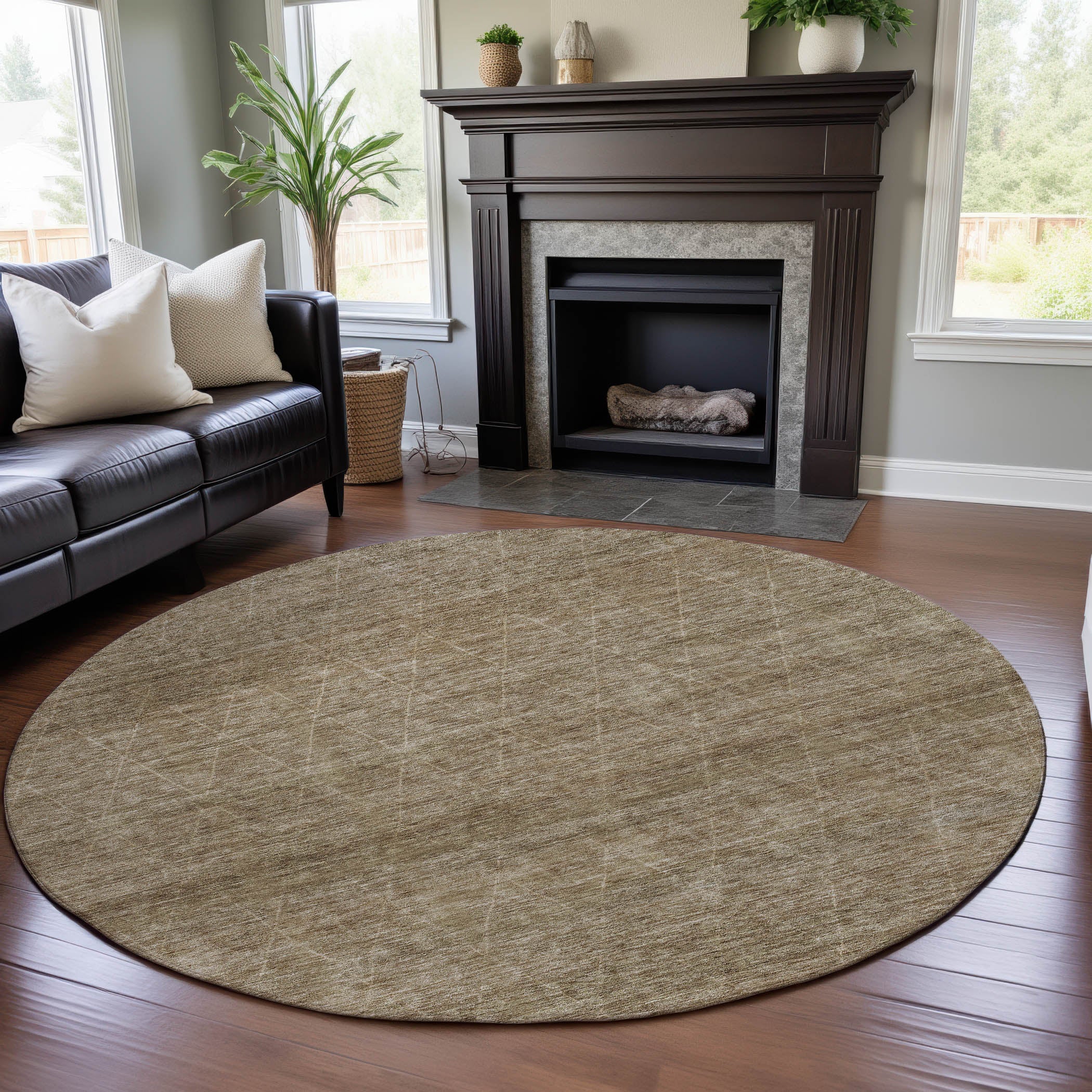 Bangkok Machine Washable Transitional Wheat Gold Rug 8' x 8' #shape_Round