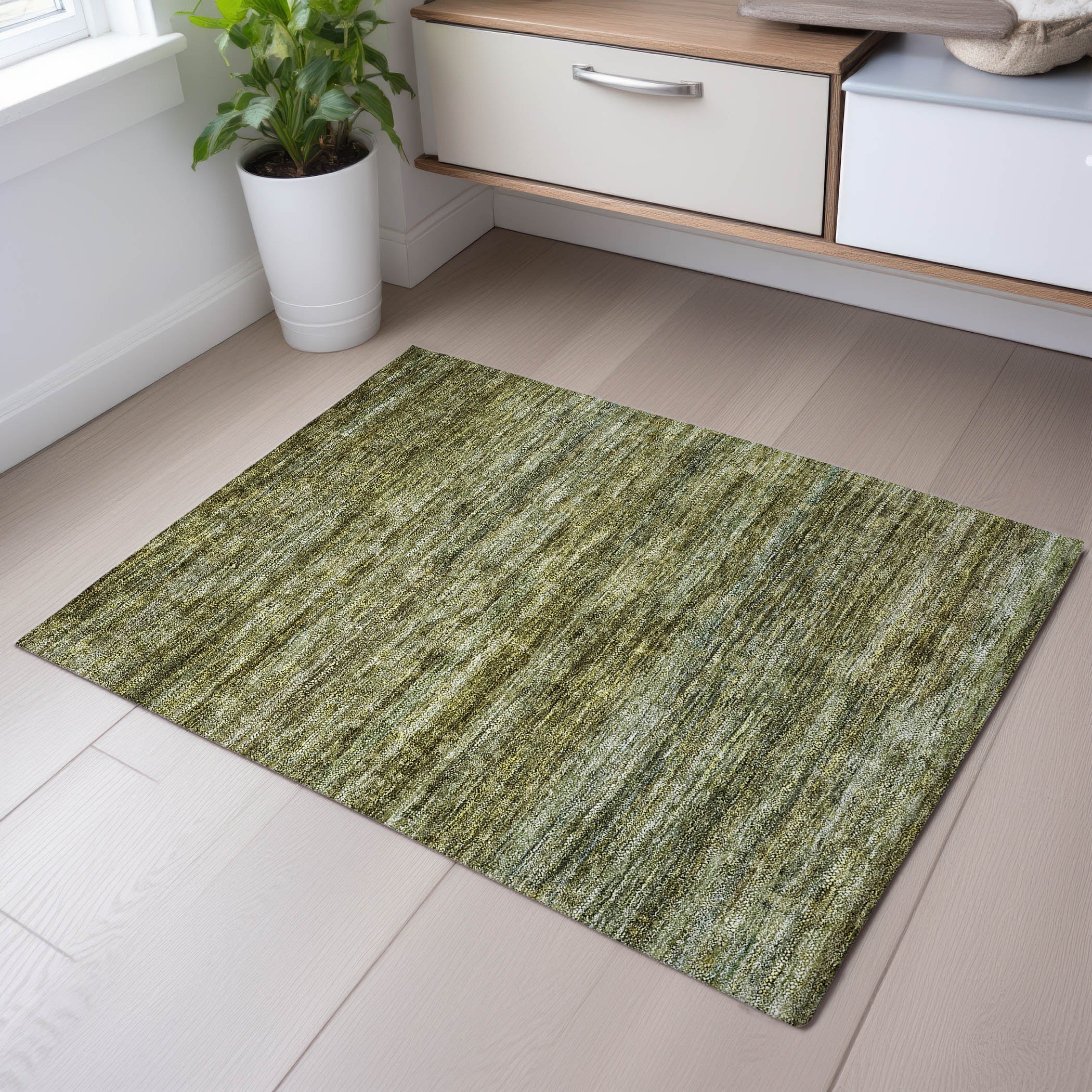 Mostar Machine Washable Transitional Olive Green Rug 1'8" x 2'6" #shape_Rectangle