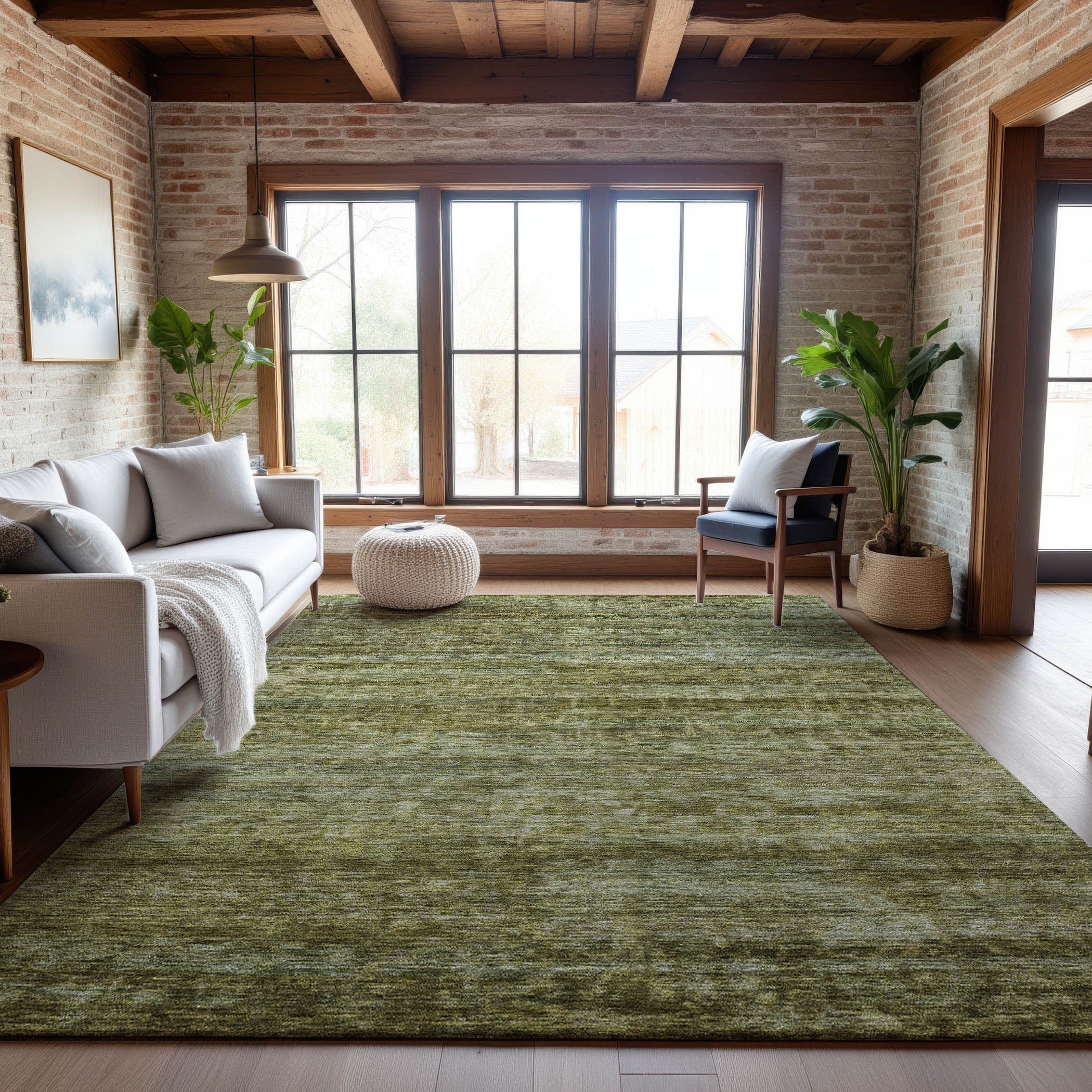 Mostar Machine Washable Transitional Olive Green Rug 2'6" x 3'10" #shape_Rectangle