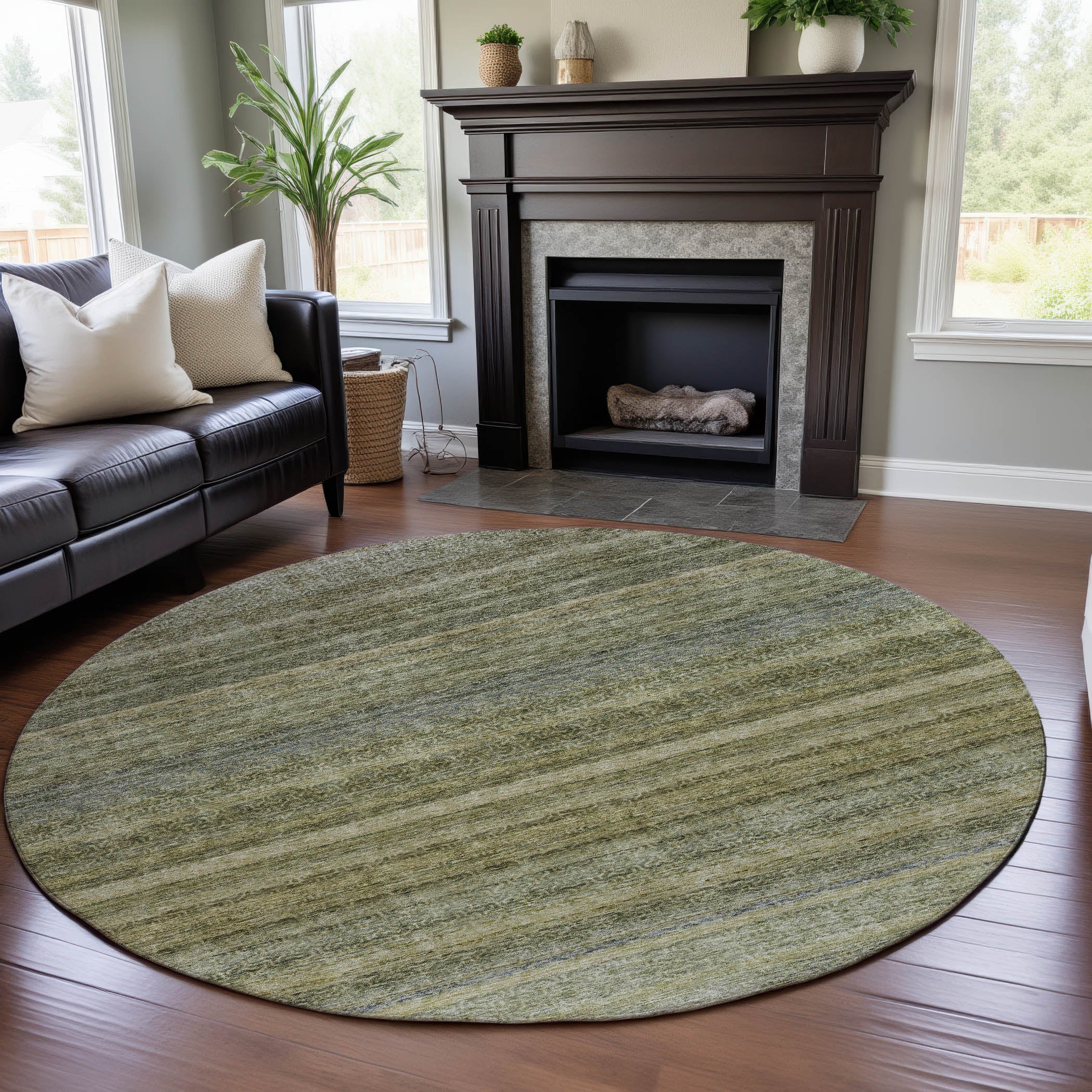 Dubrovnik Machine Washable Transitional Aloe Green Rug 8' x 8' #shape_Round