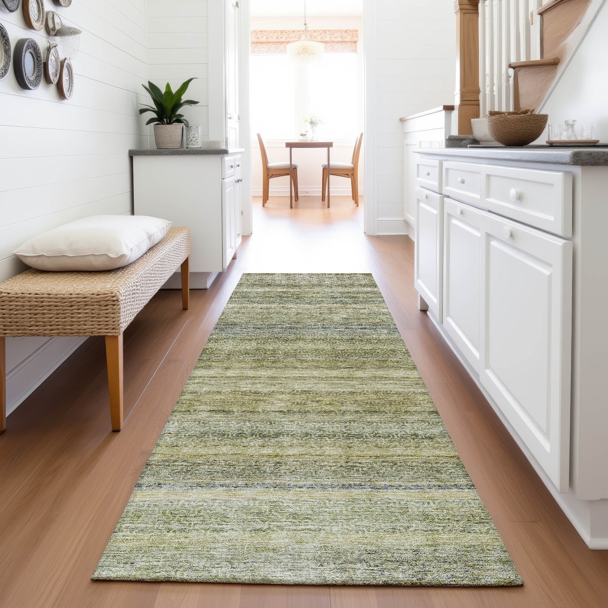 Dubrovnik Machine Washable Transitional Aloe Green Rug 2'3" x 7'6" #shape_Runner