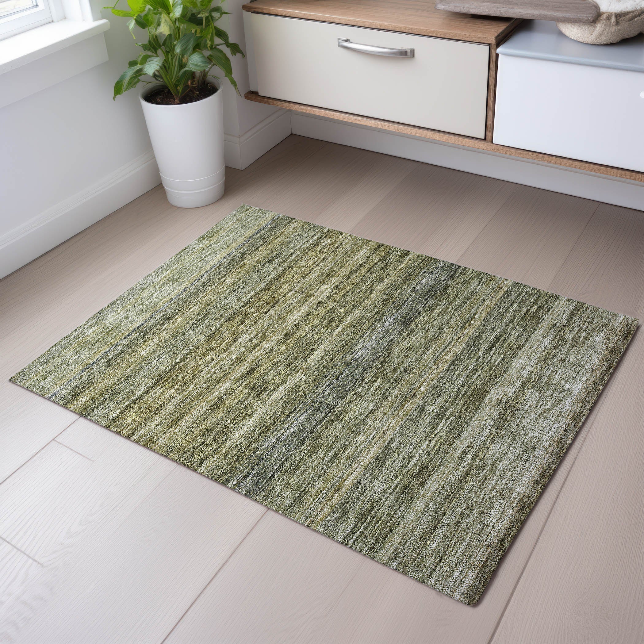 Dubrovnik Machine Washable Transitional Aloe Green Rug 1'8" x 2'6" #shape_Rectangle
