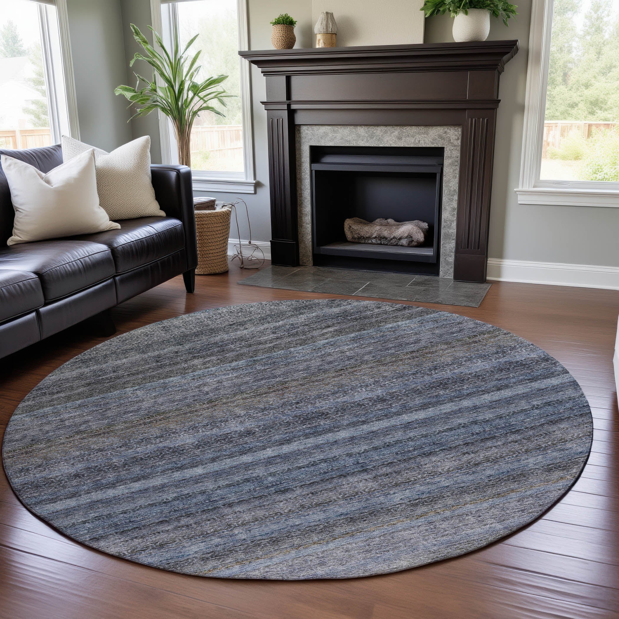 Dubrovnik Machine Washable Transitional Blue Rug 8' x 8' #shape_Round