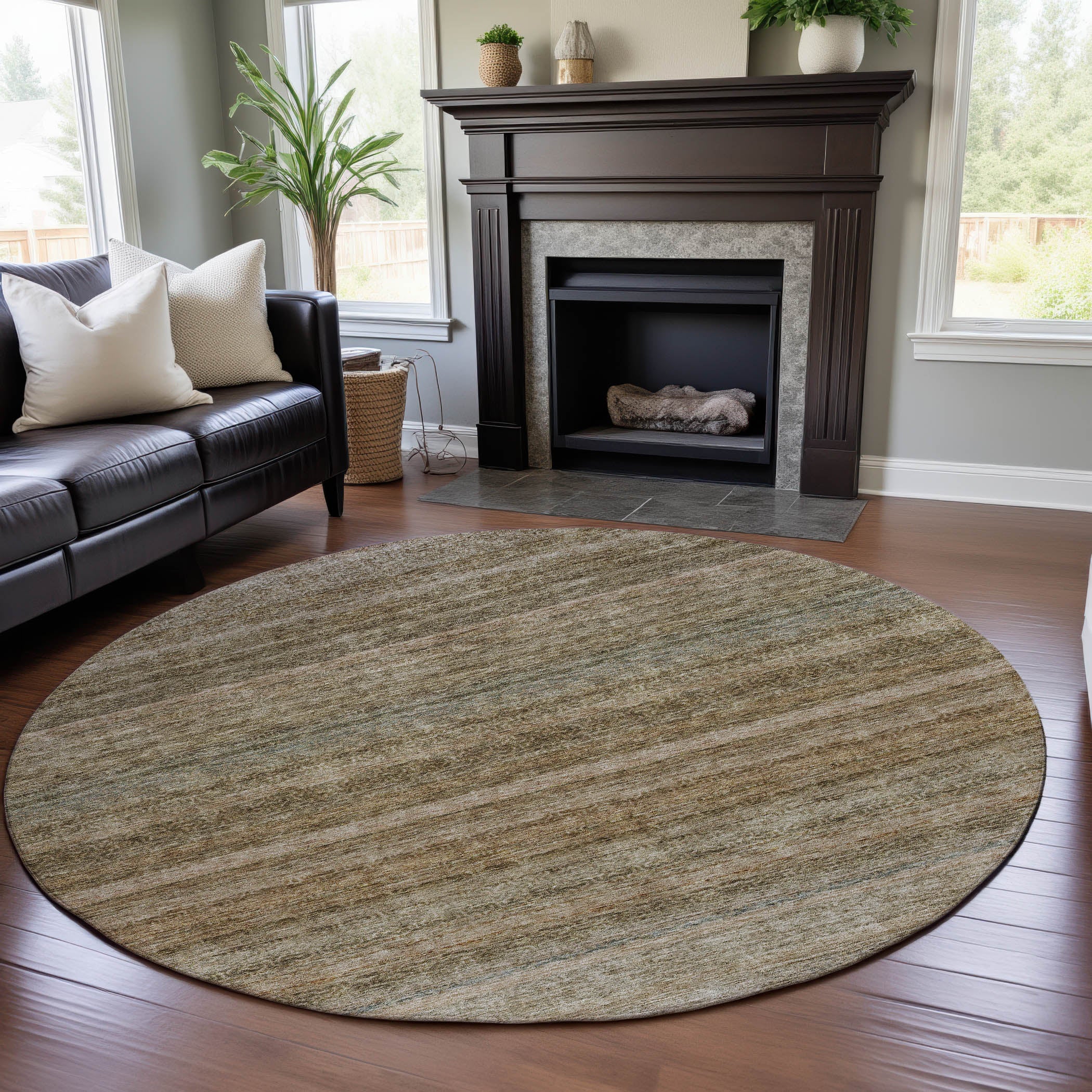 Dubrovnik Machine Washable Transitional Copper Orange Rug 8' x 8' #shape_Round