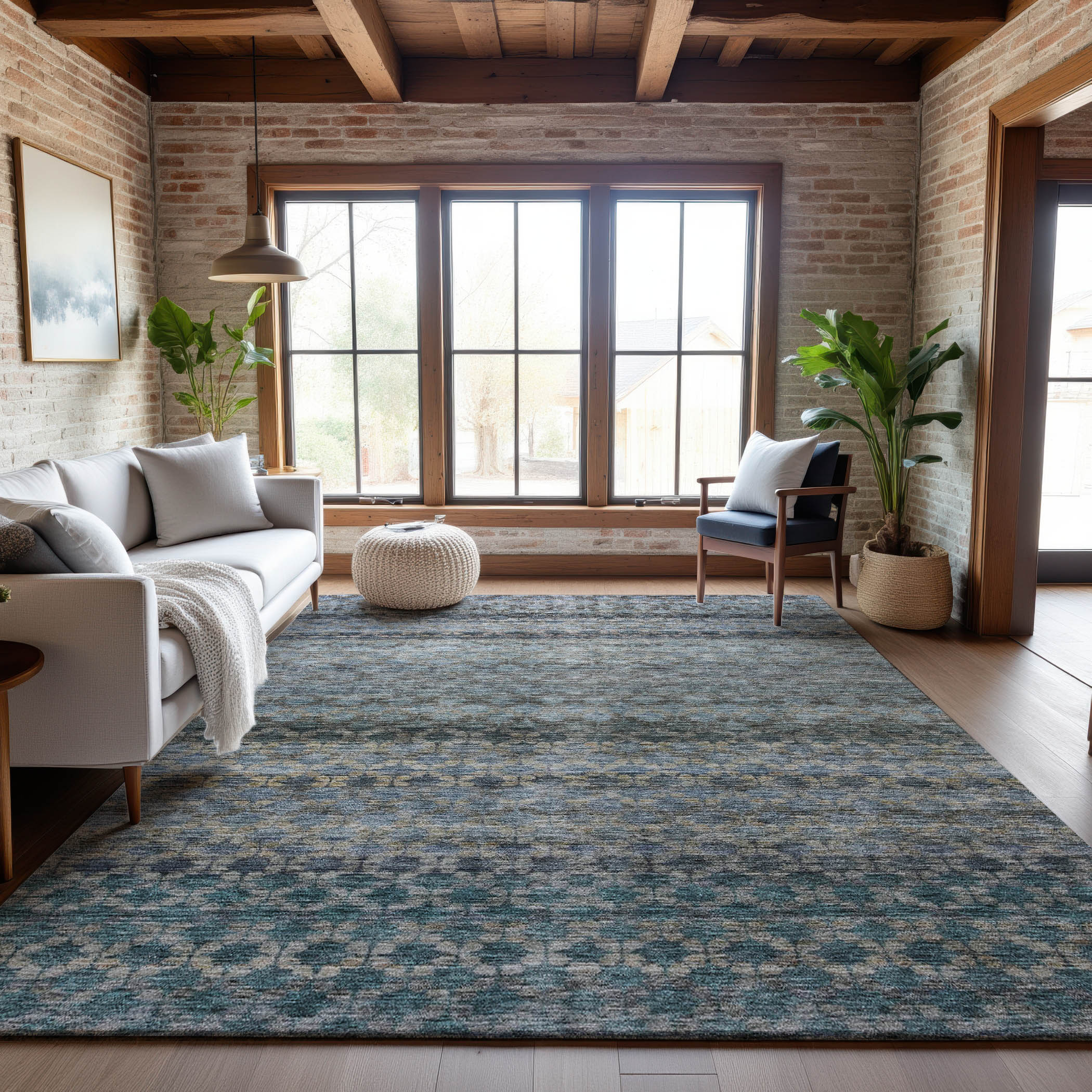 Vienna Machine Washable Transitional Blue Rug 2'6" x 3'10" #shape_Rectangle