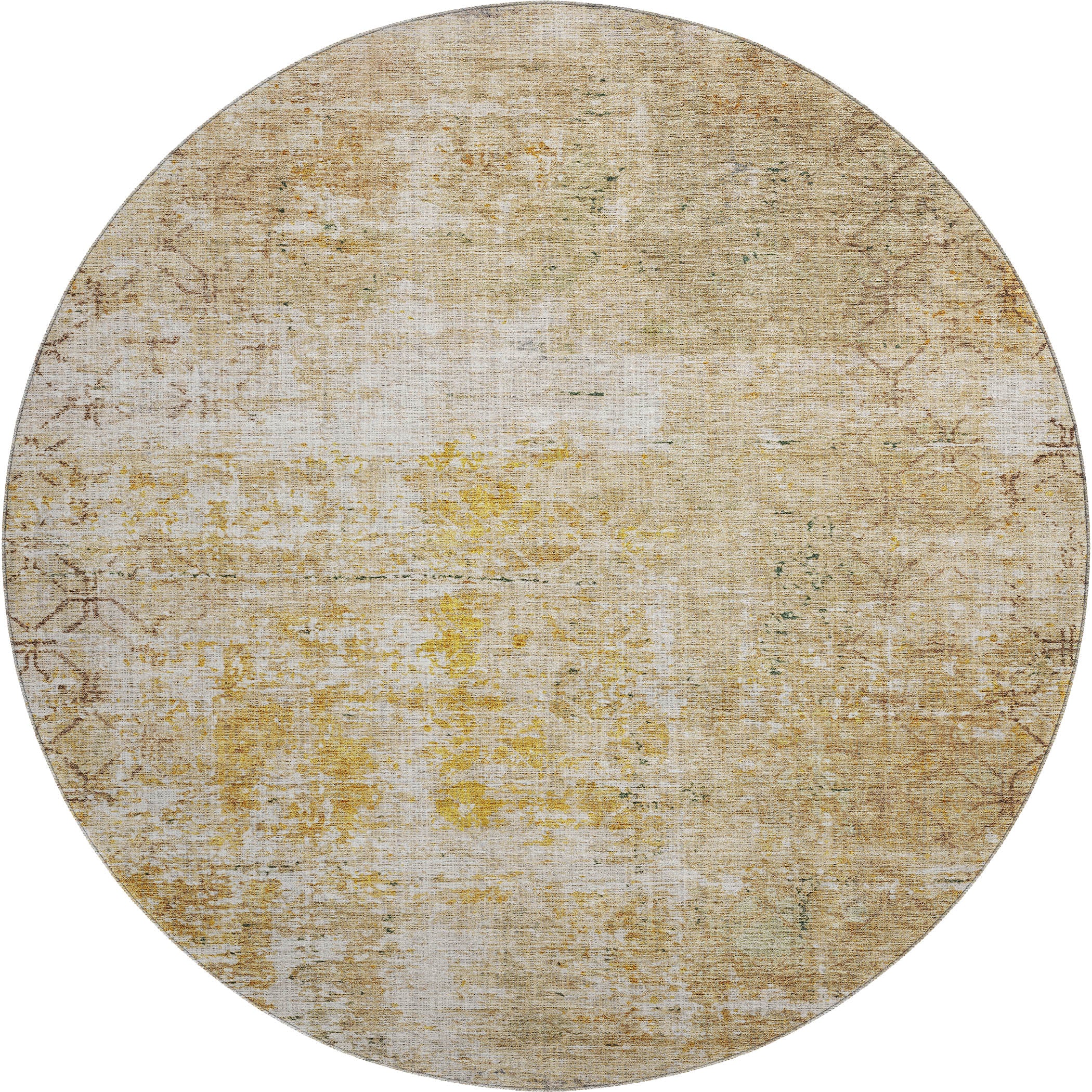 Cusco Machine Washable Transitional Gold Rug 8' x 8' #shape_Round