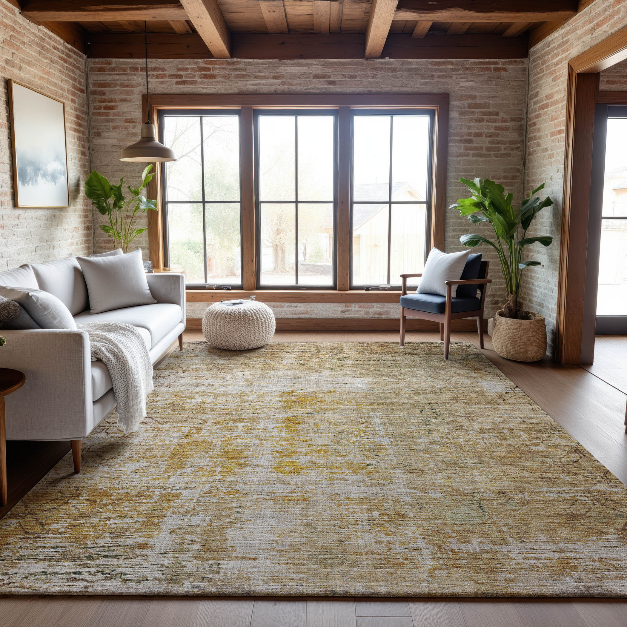 Cusco Machine Washable Transitional Gold Rug 2'6" x 3'10" #shape_Rectangle