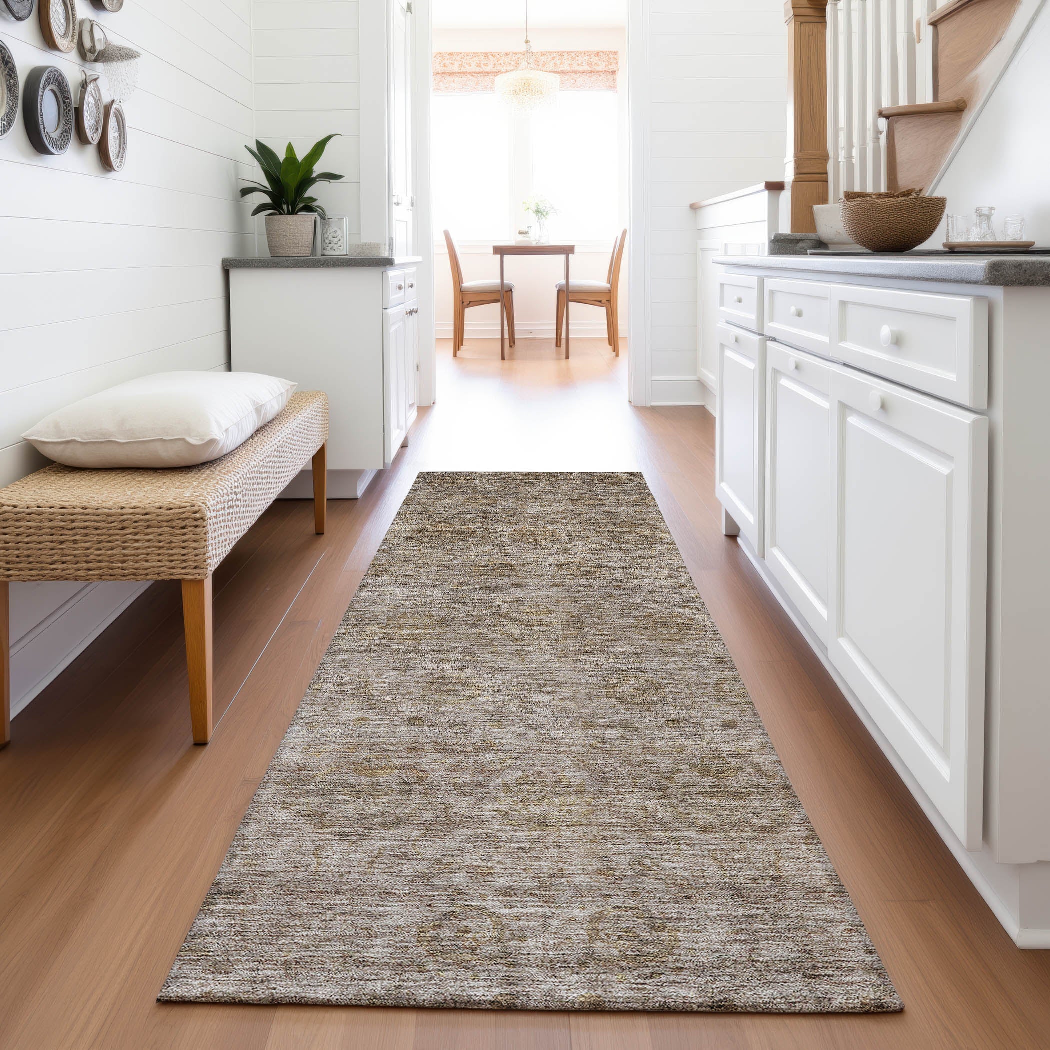 Reykjavik Machine Washable Transitional Brown Rug 2'3" x 7'6" #shape_Runner