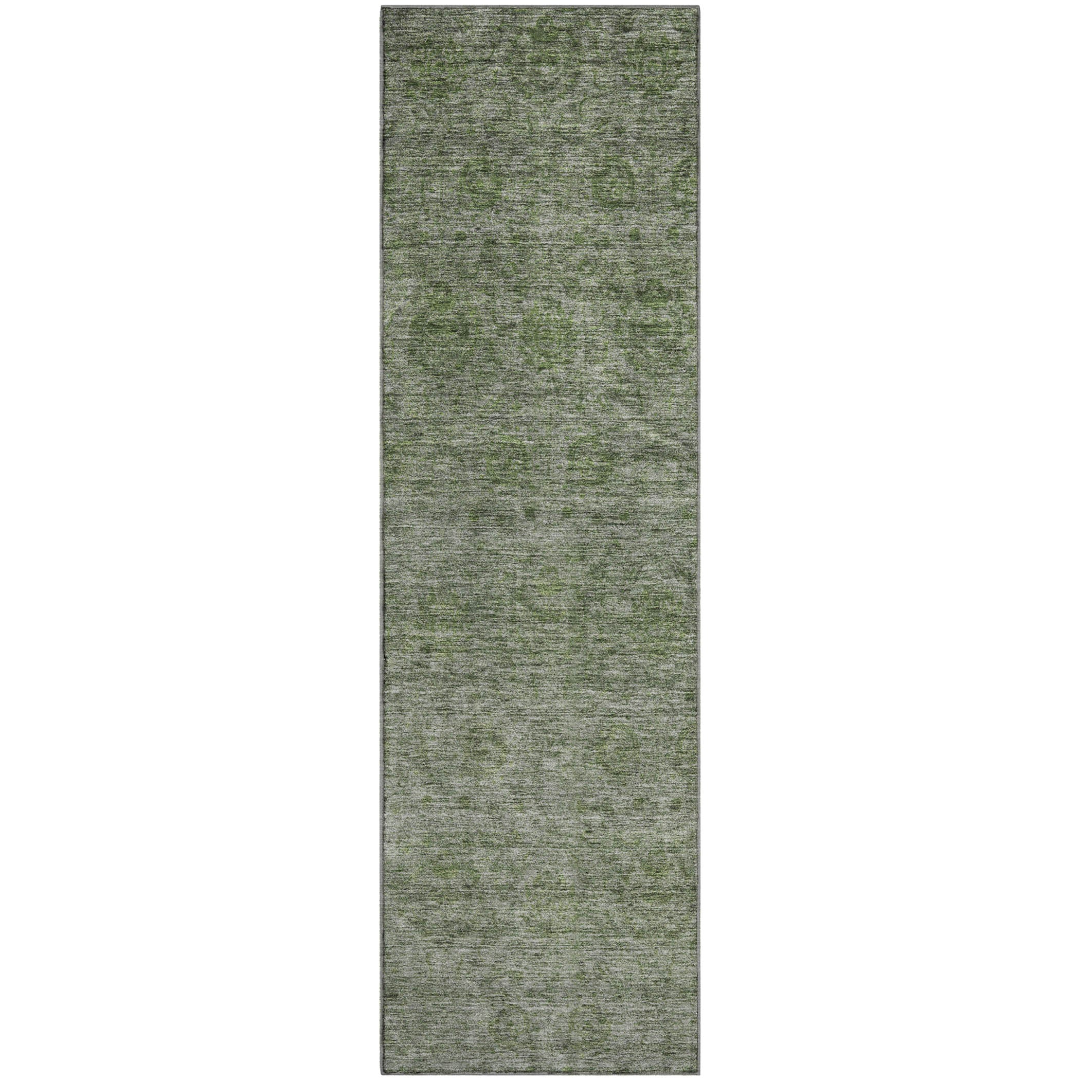 Reykjavik Machine Washable Transitional Olive Green Rug 2'3" x 7'6" #shape_Runner