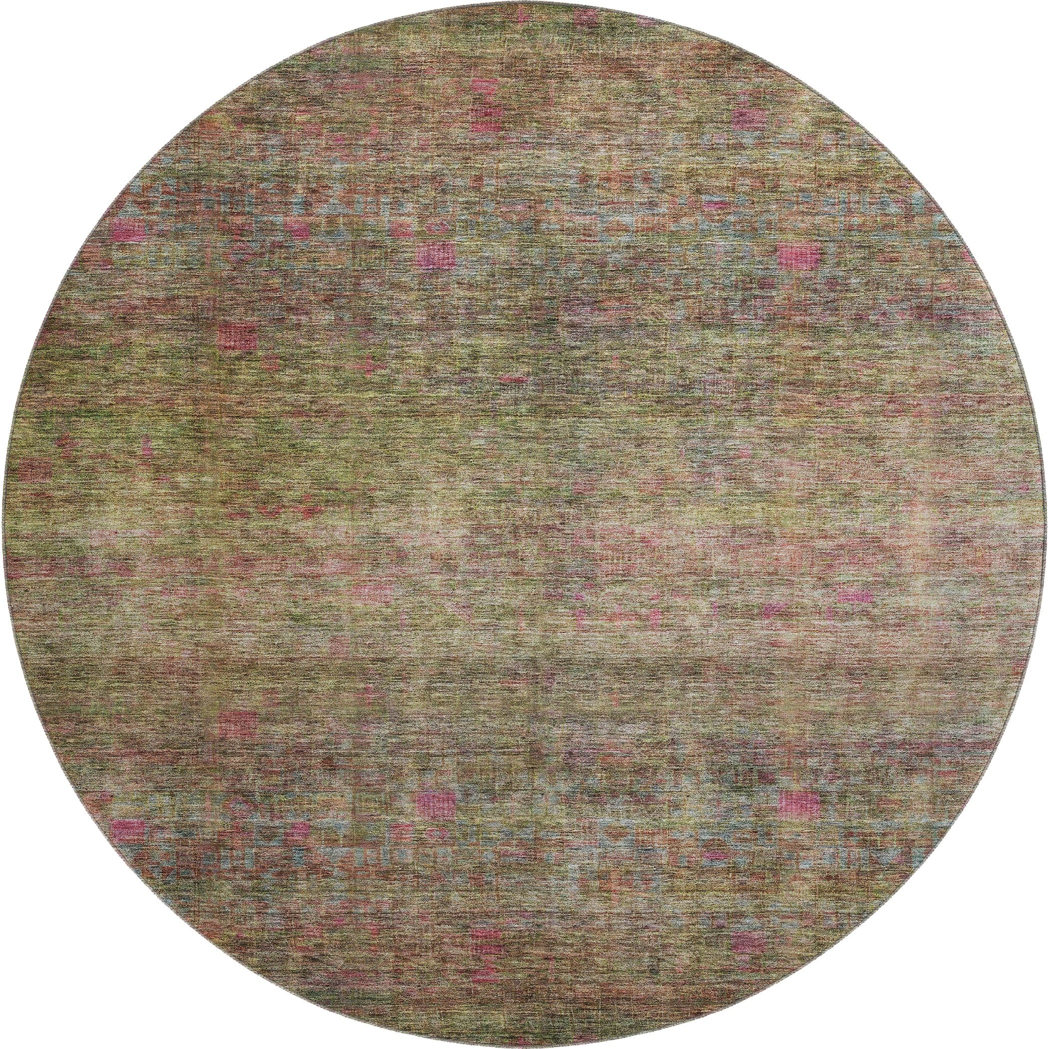 Seoul Machine Washable Transitional Cactus Green Rug 8' x 8' #shape_Round
