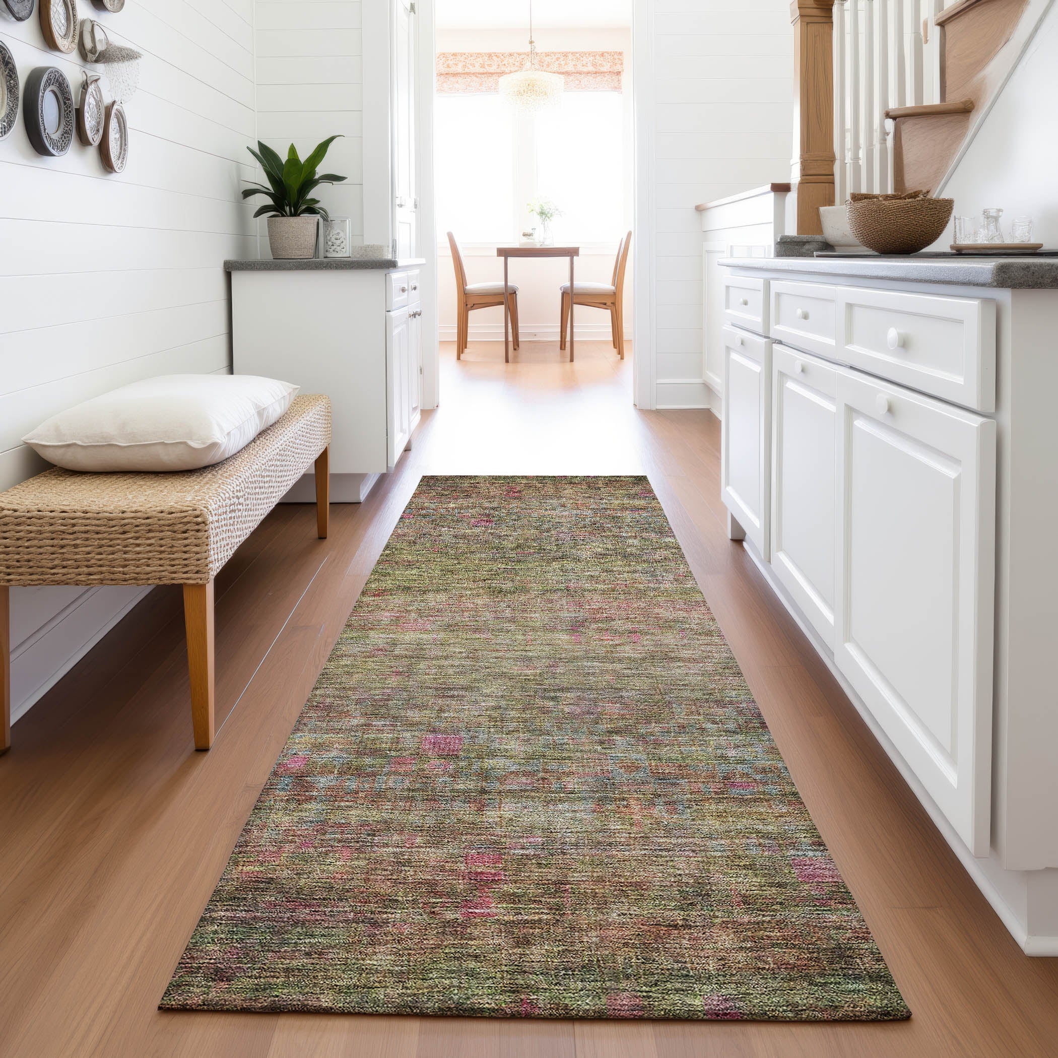 Seoul Machine Washable Transitional Cactus Green Rug 2'3" x 7'6" #shape_Runner