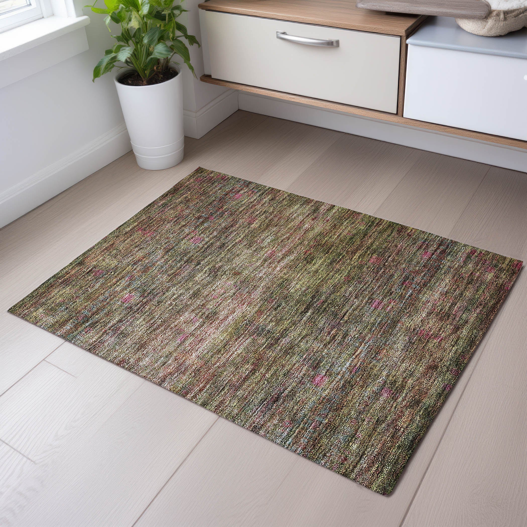 Seoul Machine Washable Transitional Cactus Green Rug 1'8" x 2'6" #shape_Rectangle