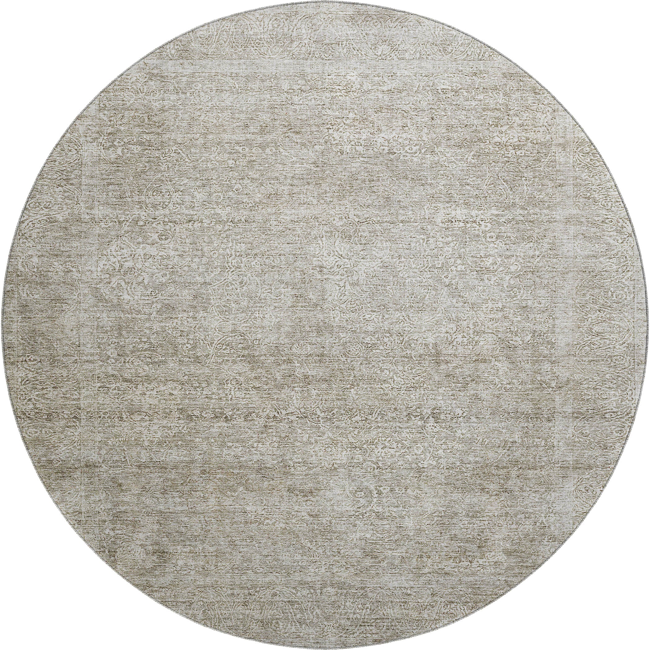 Lucerne Machine Washable Traditional Linen Ivory Rug 8' x 8' #shape_Round