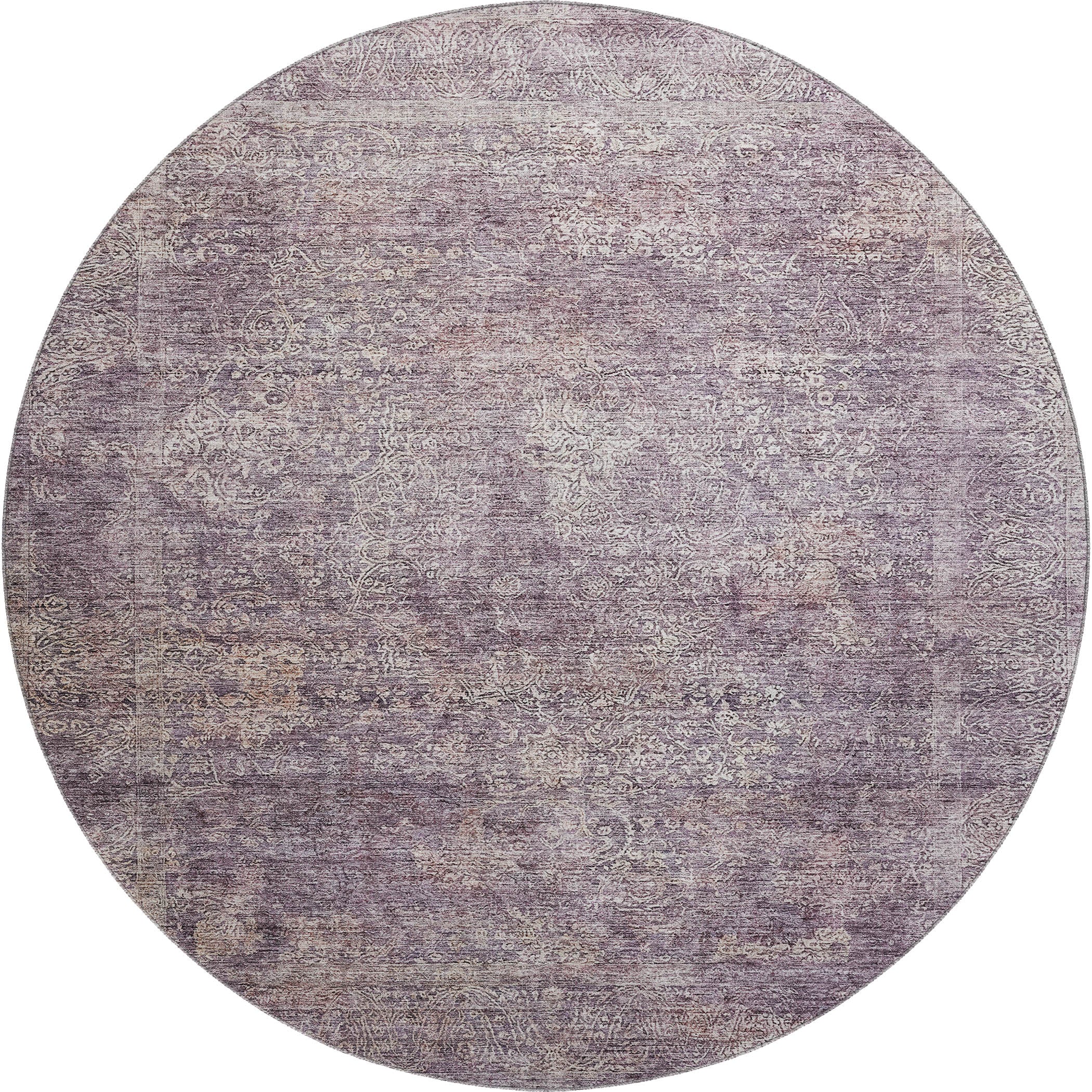 Lucerne Machine Washable Traditional Plum Purple Rug 8' x 8' #shape_Round