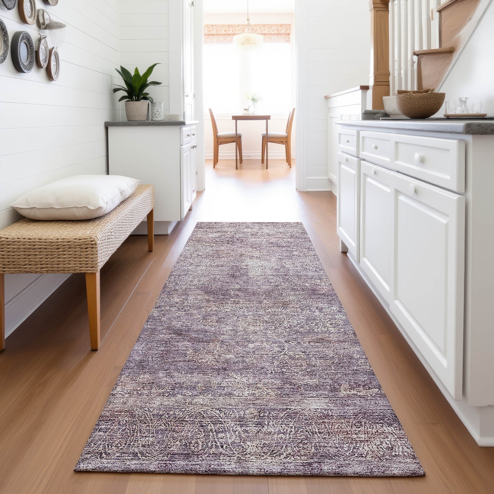 Lucerne Machine Washable Traditional Plum Purple Rug 2'3" x 7'6" #shape_Runner