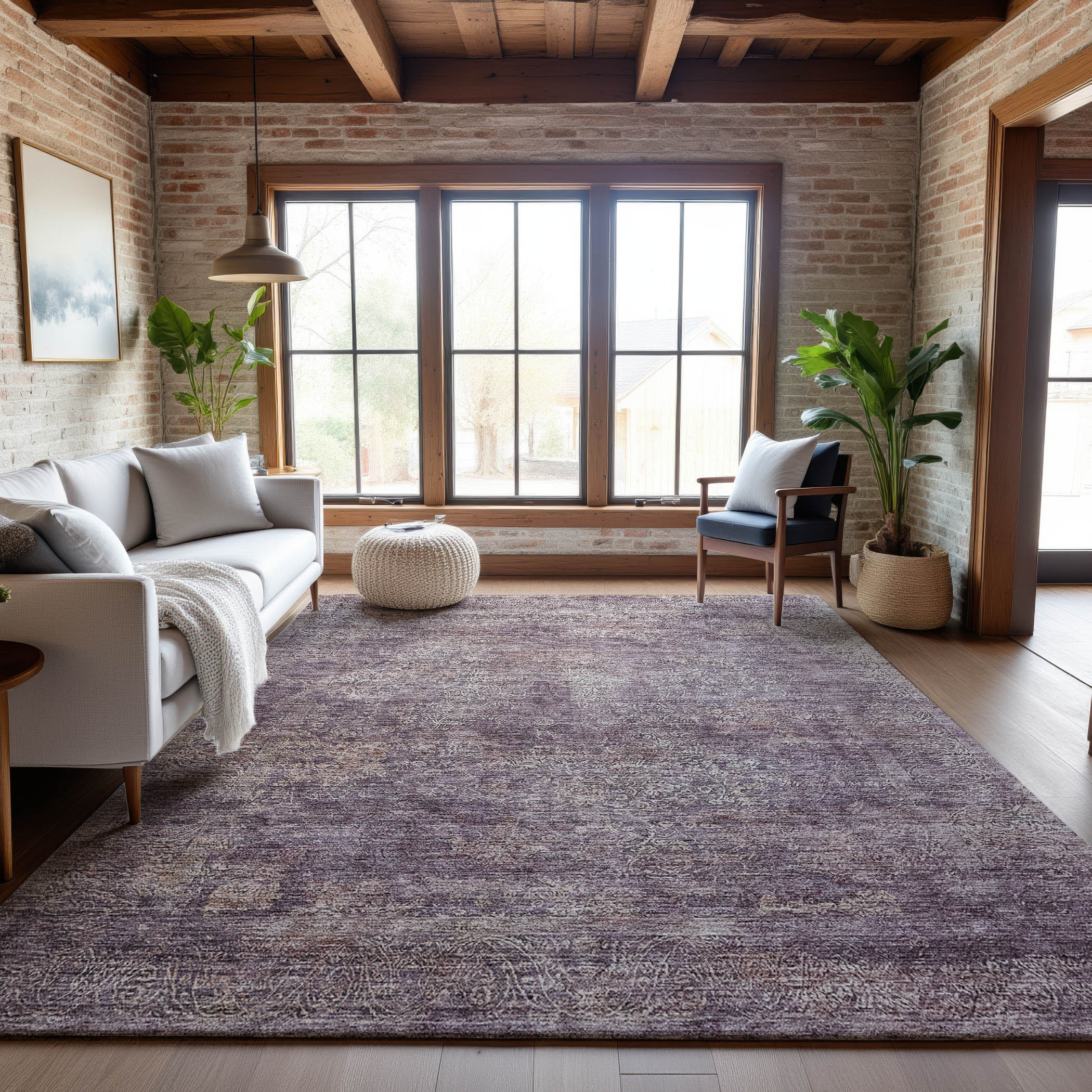 Lucerne Machine Washable Traditional Plum Purple Rug 2'6" x 3'10" #shape_Rectangle