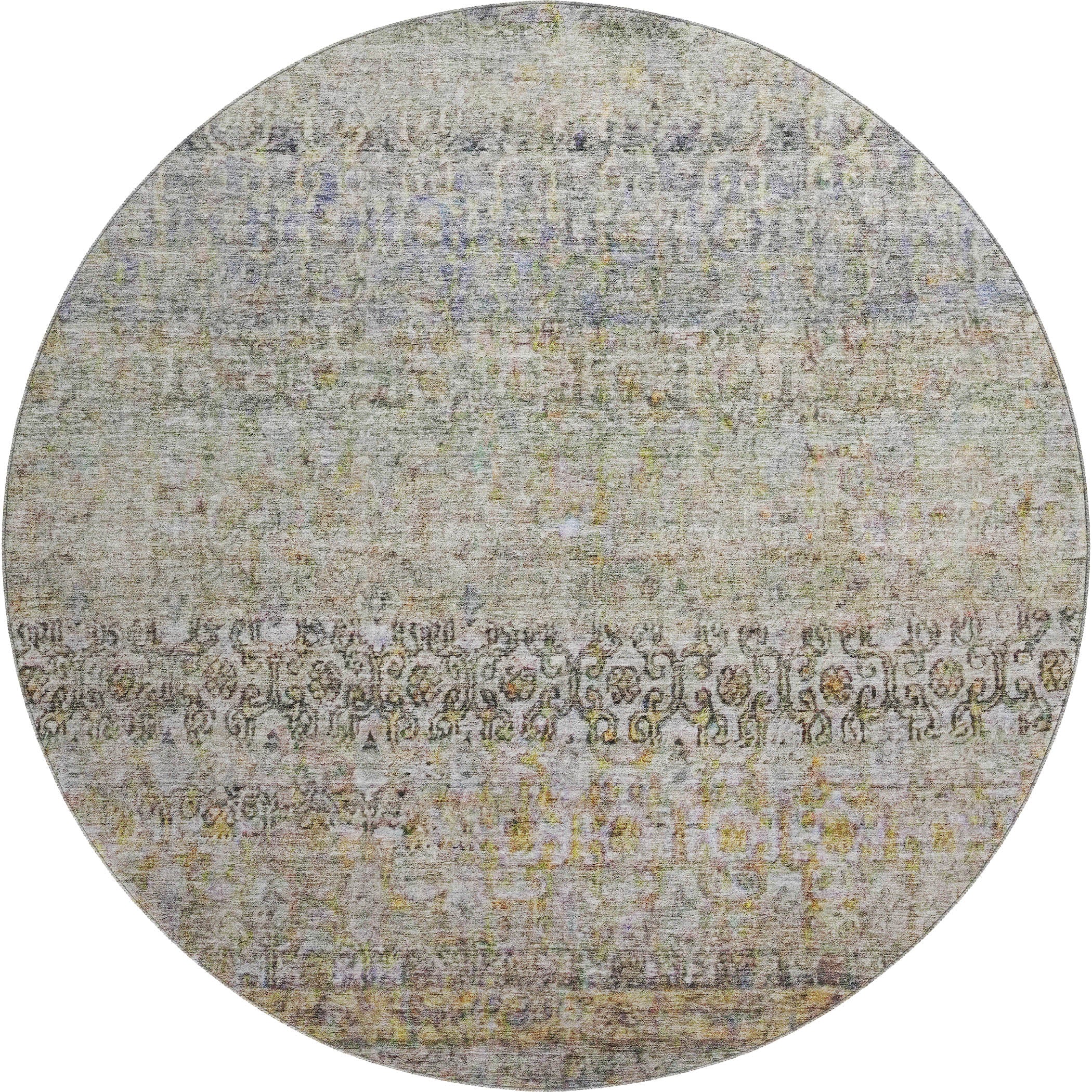 Bergen Machine Washable Traditional Seafoam Blue Rug 8' x 8' #shape_Round