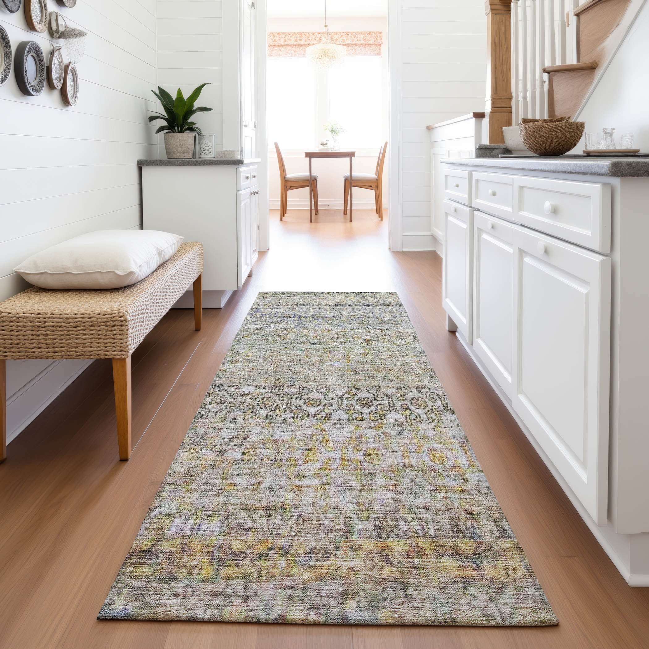 Bergen Machine Washable Traditional Seafoam Blue Rug 2'3" x 7'6" #shape_Runner