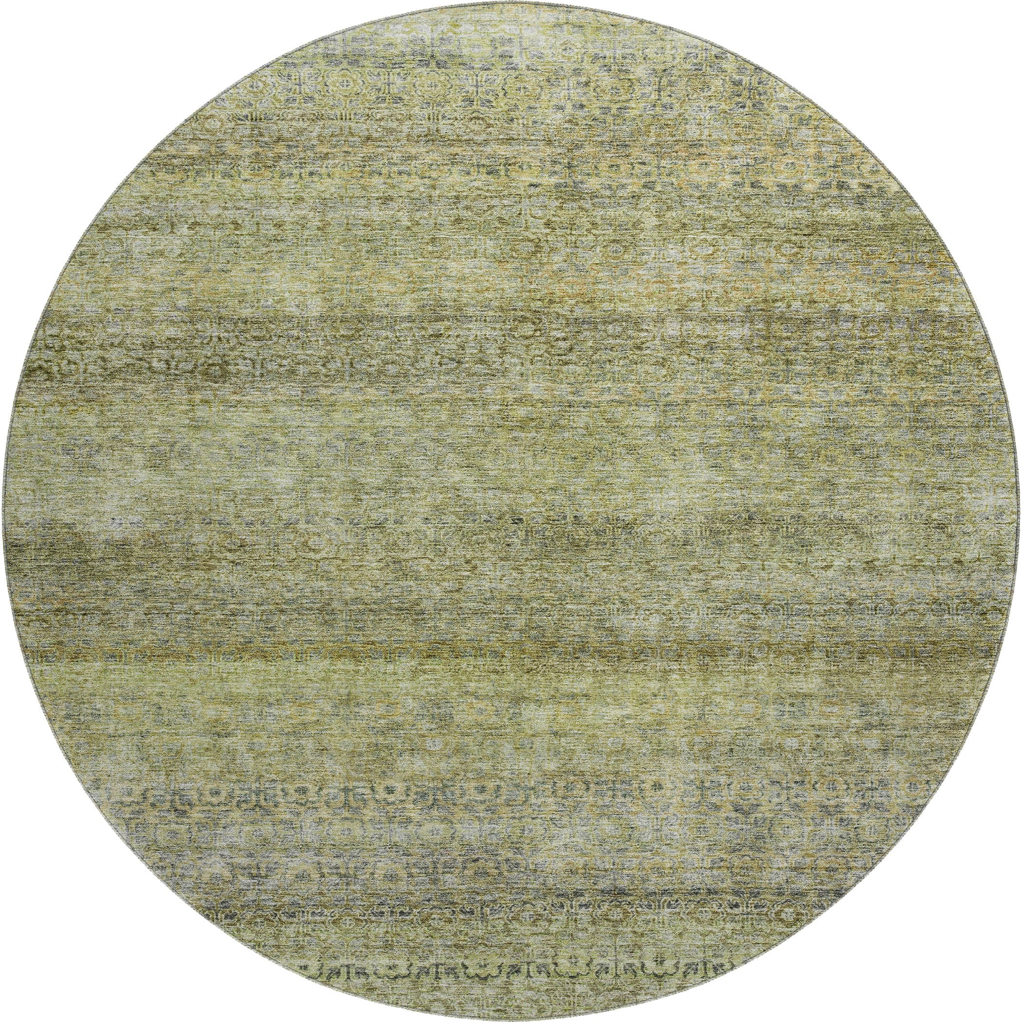 Athens Machine Washable Transitional Aloe Green Rug 8' x 8' #shape_Round