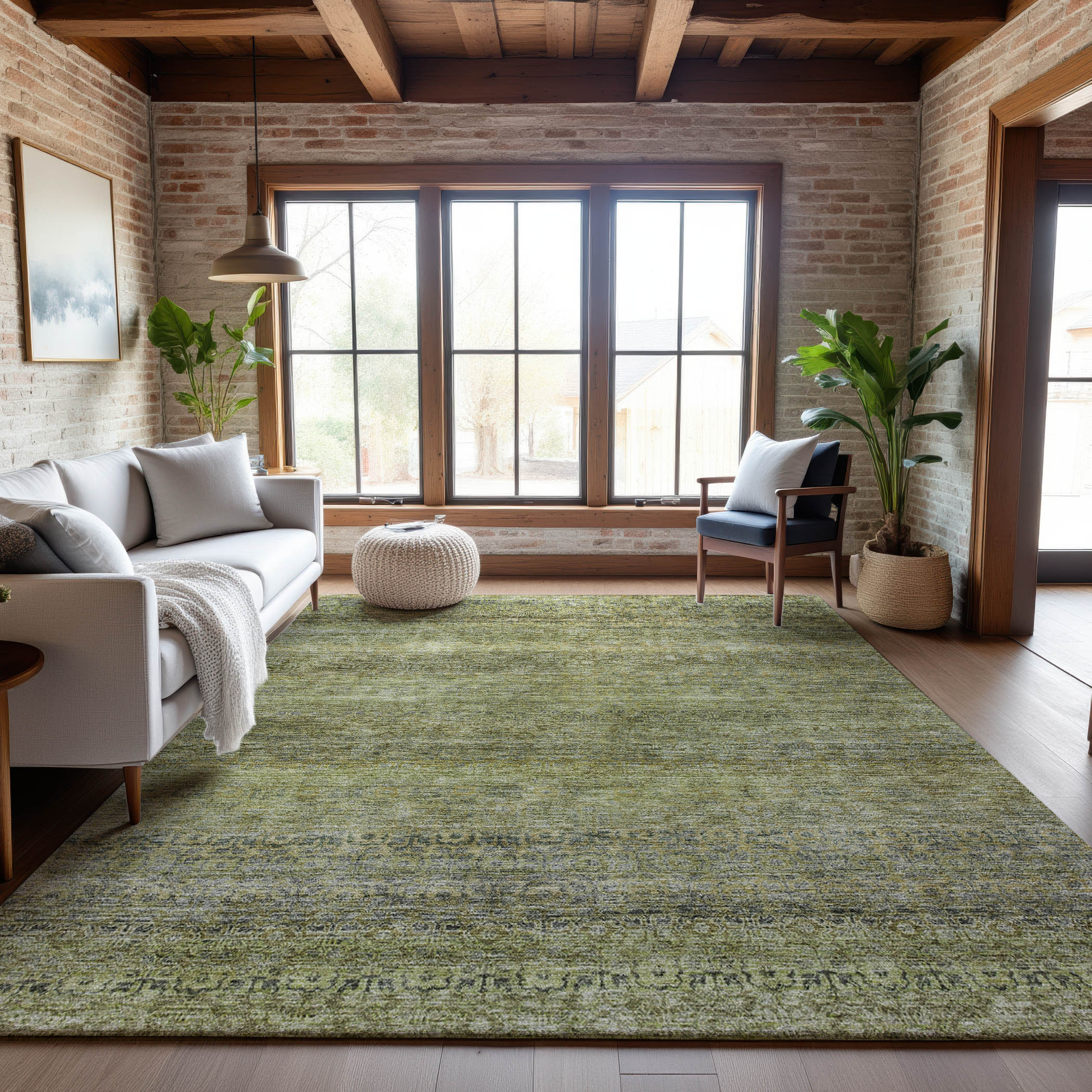 Athens Machine Washable Transitional Aloe Green Rug 2'6" x 3'10" #shape_Rectangle