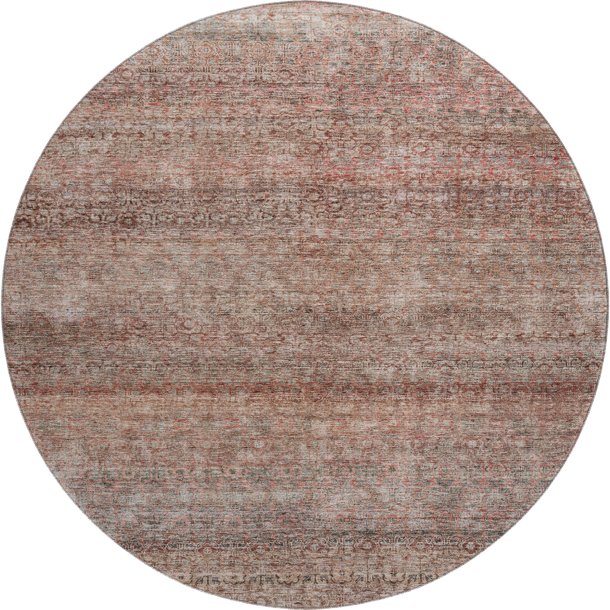 Athens Machine Washable Transitional Coral Orange Rug 8' x 8' #shape_Round