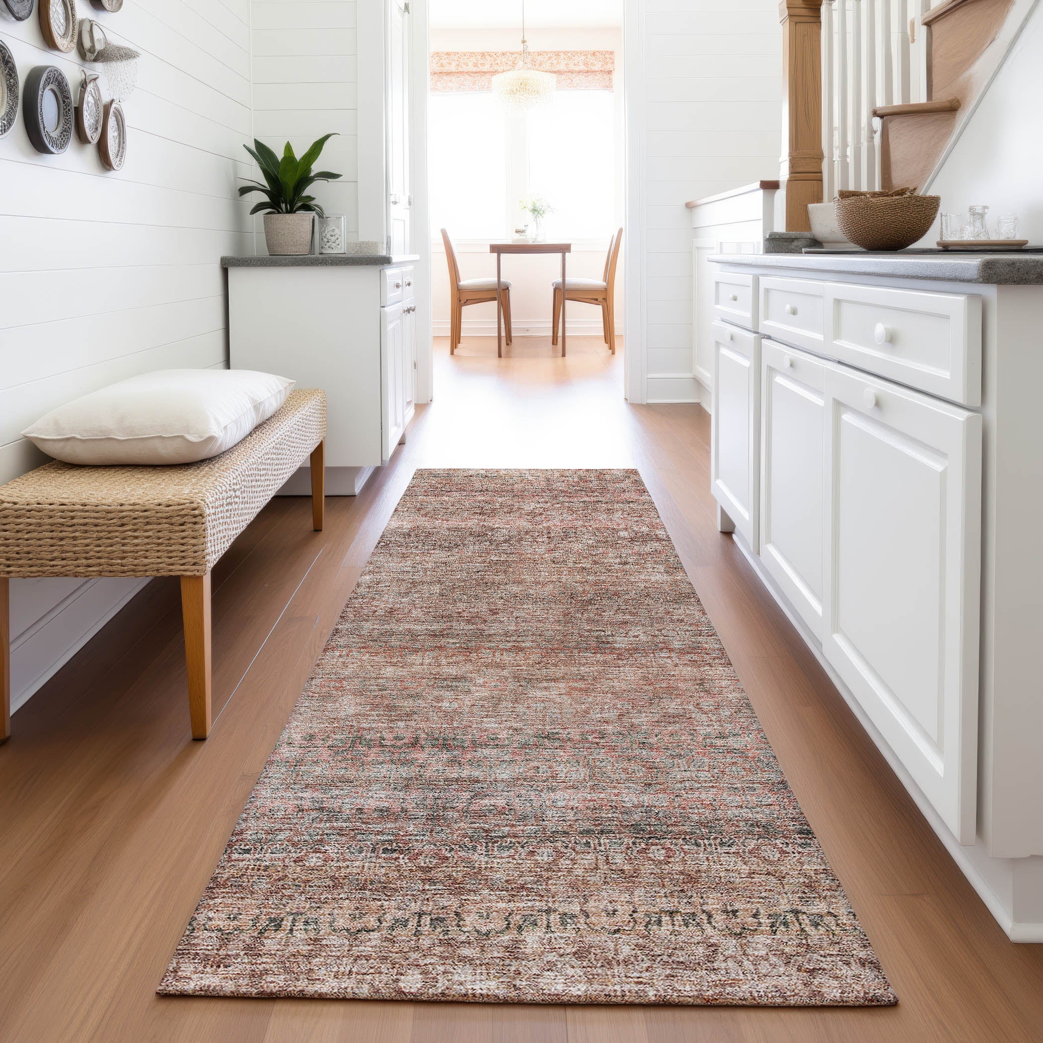 Athens Machine Washable Transitional Coral Orange Rug 2'3" x 7'6" #shape_Runner