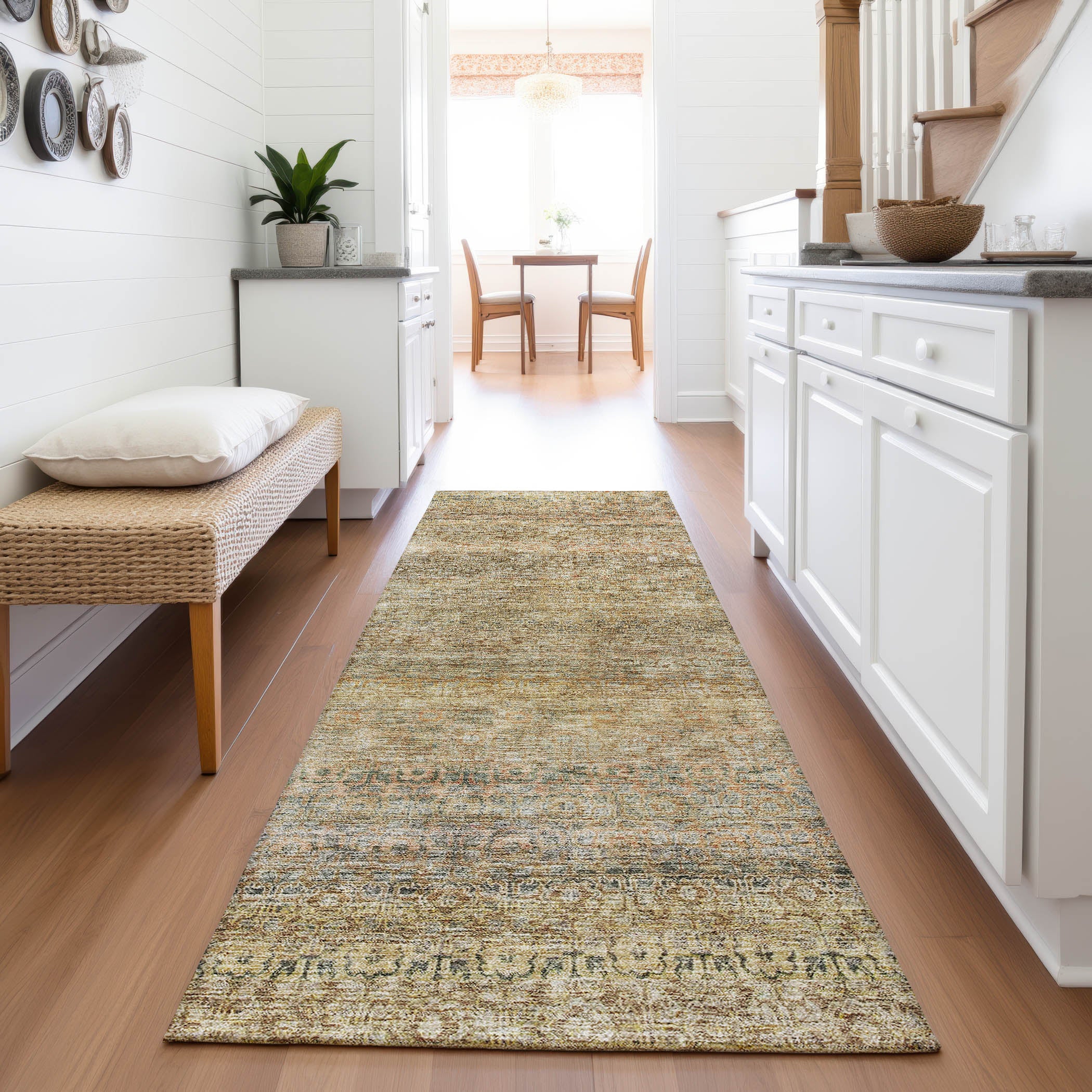 Athens Machine Washable Transitional Wheat Gold Rug 2'3" x 7'6" #shape_Runner