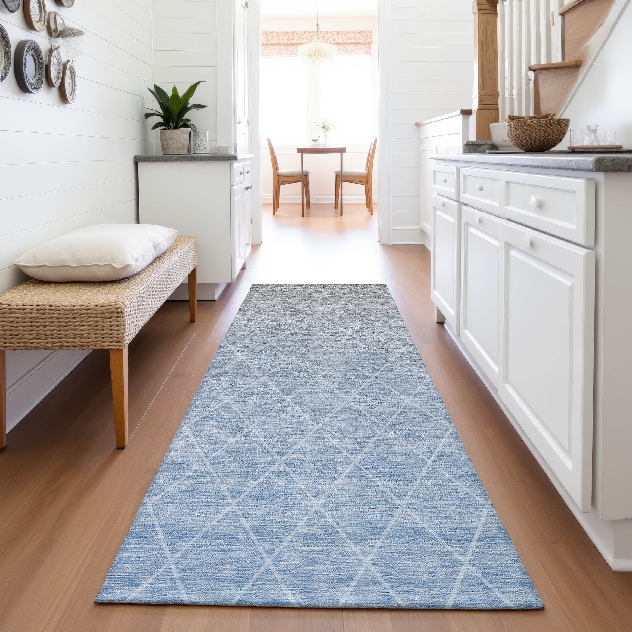 Oaxaca Machine Washable Transitional Blue Rug 2'3" x 7'6" #shape_Runner