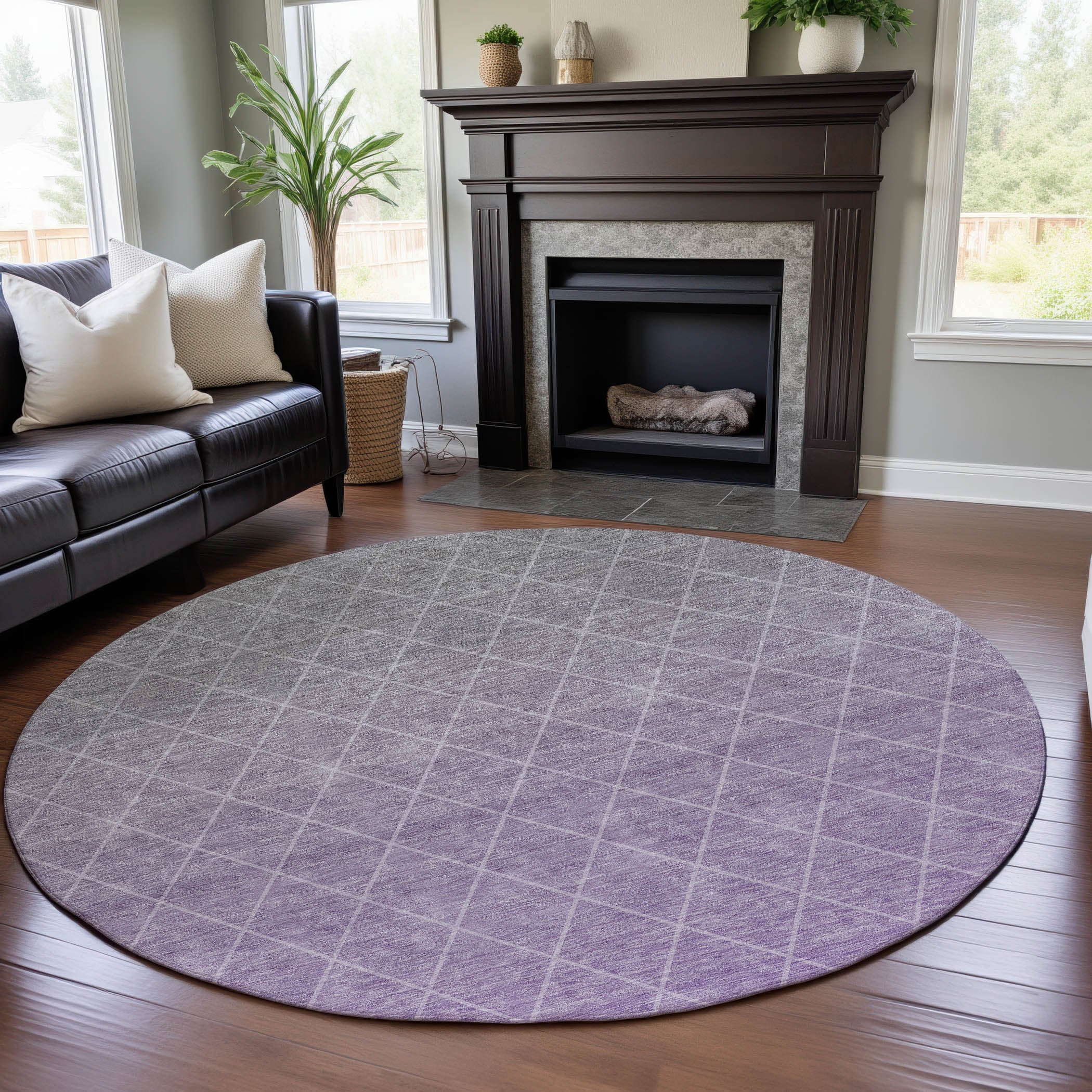 Oaxaca Machine Washable Transitional Lavender Purple Rug 8' x 8' #shape_Round