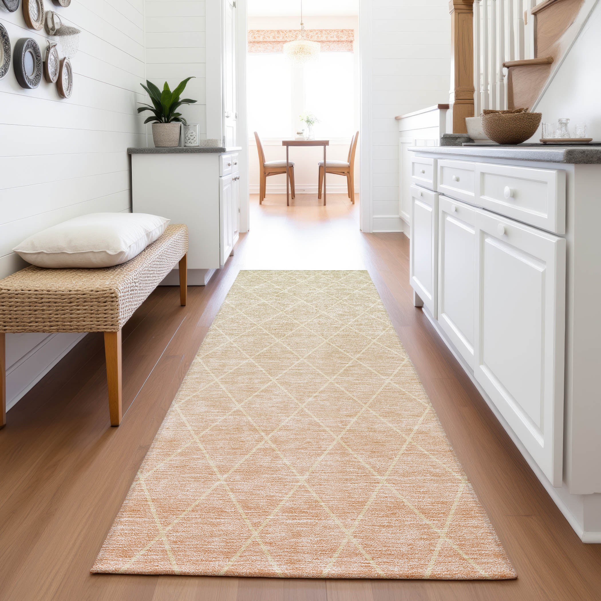 Oaxaca Machine Washable Transitional Salmon Orange Rug 2'3" x 7'6" #shape_Runner