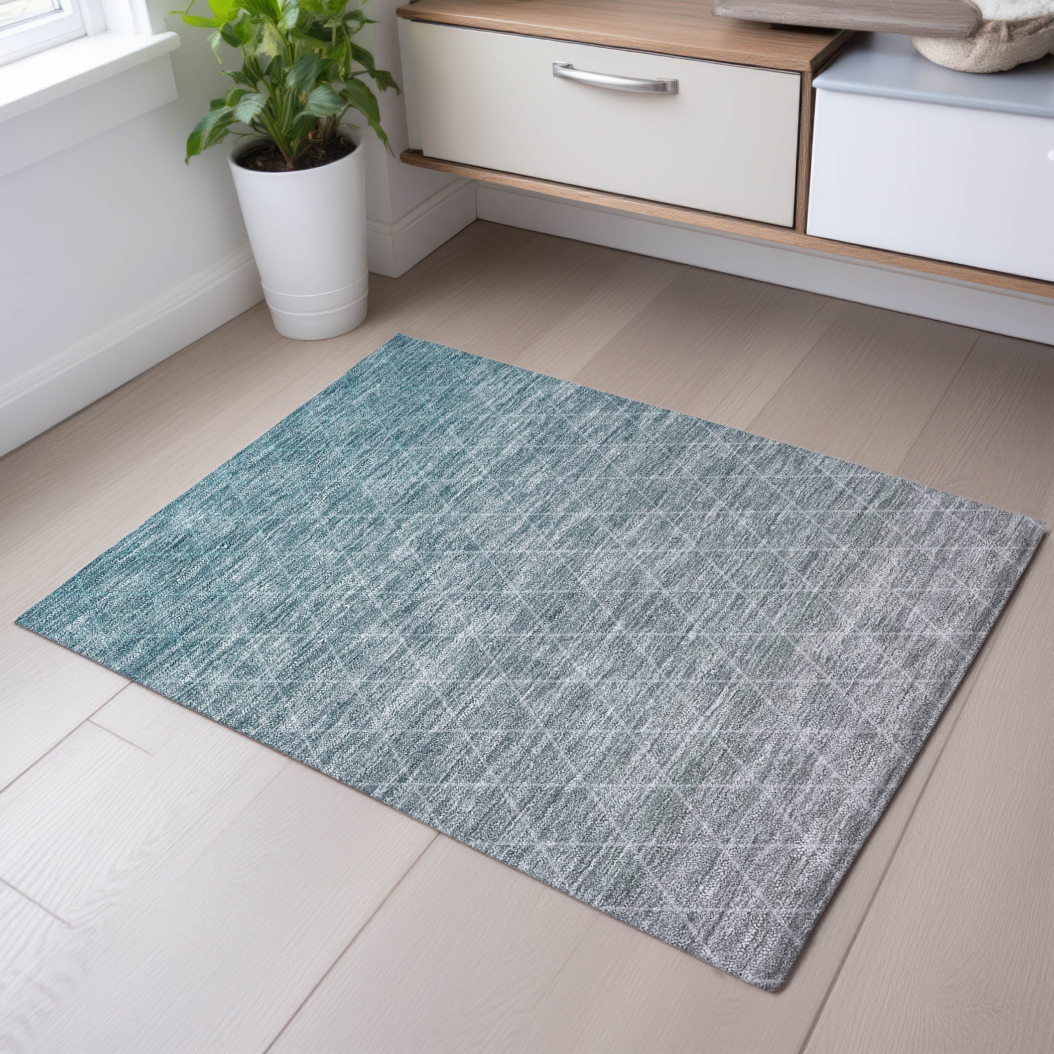 Oaxaca Machine Washable Transitional Teal Rug 1'8" x 2'6" #shape_Rectangle