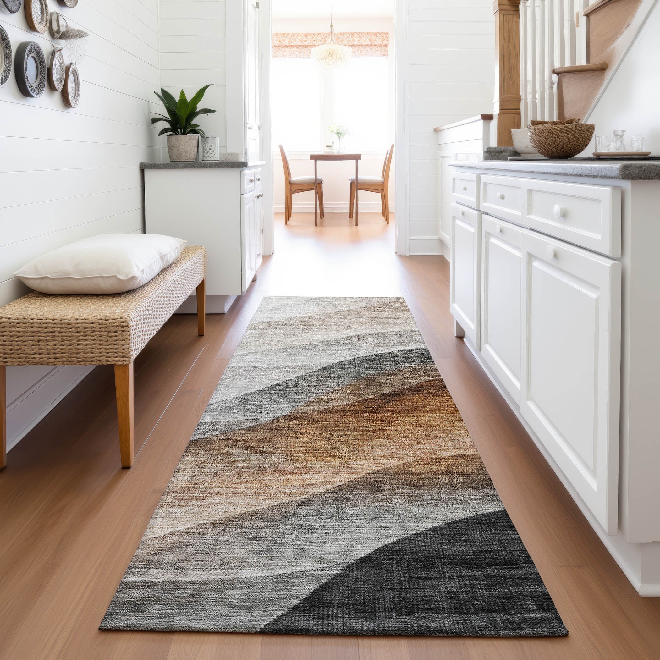 Bern Machine Washable Transitional Khaki Brown Rug 2'3" x 7'6" #shape_Runner