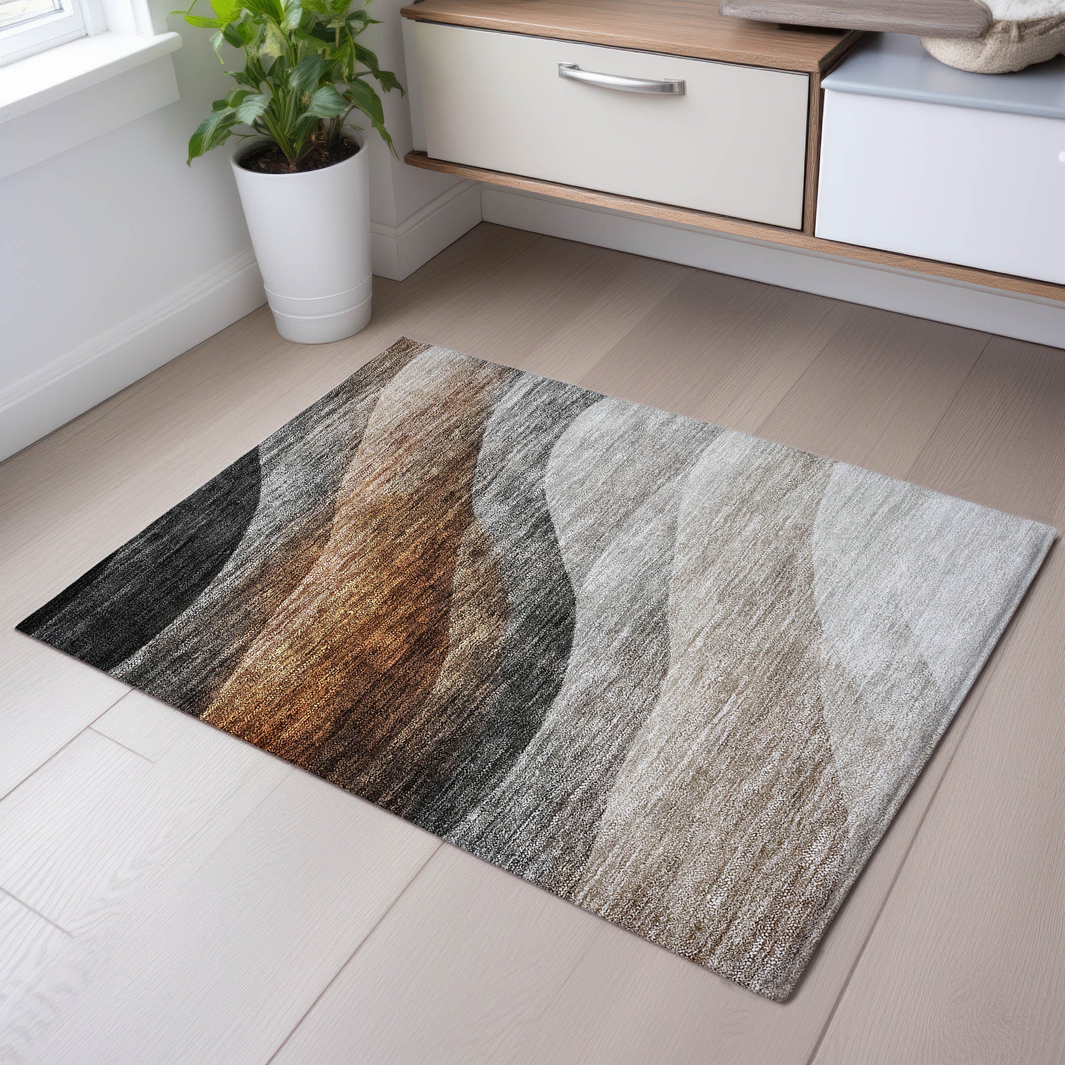 Bern Machine Washable Transitional Khaki Brown Rug 1'8" x 2'6" #shape_Rectangle