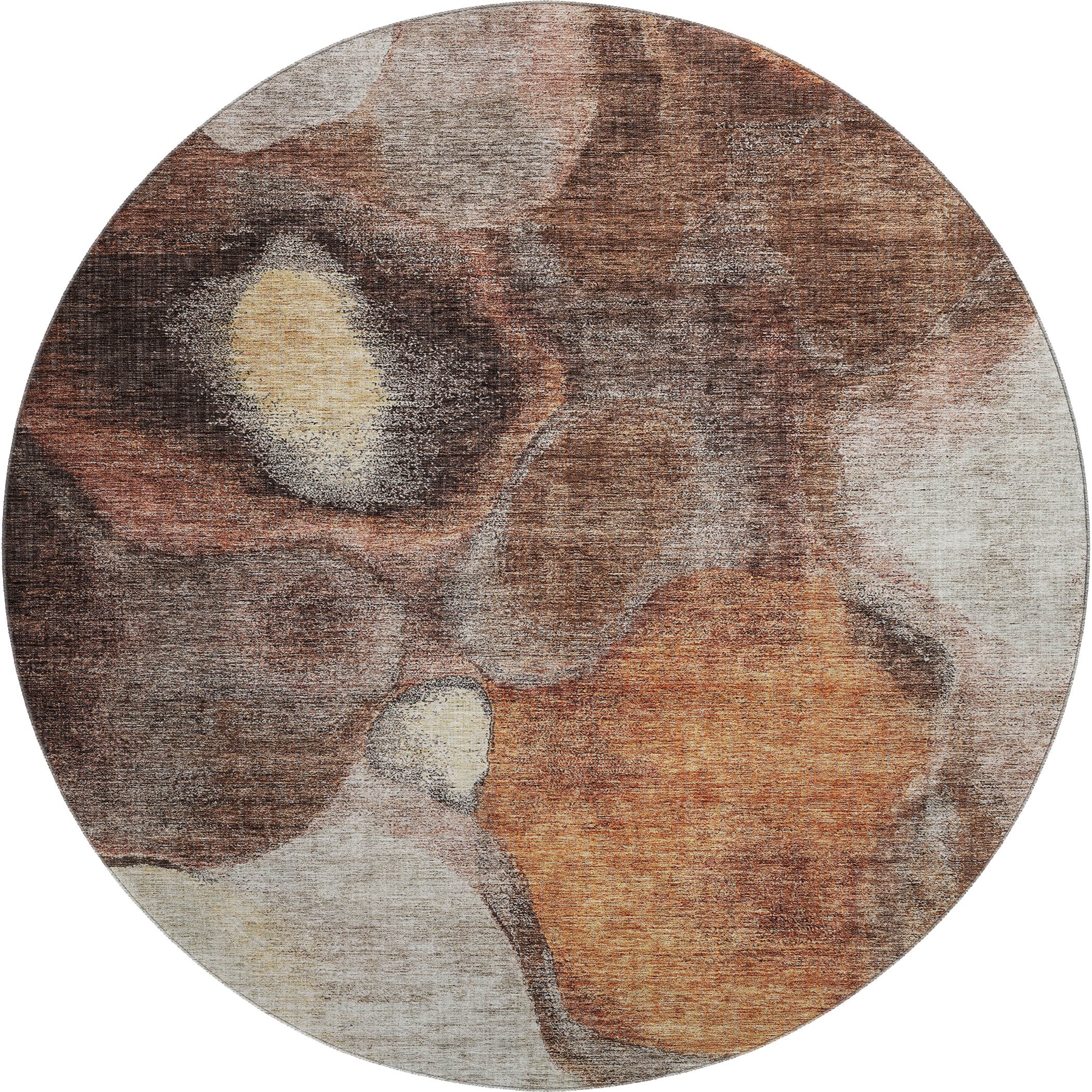 Kyoto Machine Washable Transitional Coffee Brown Rug 8' x 8' #shape_Round