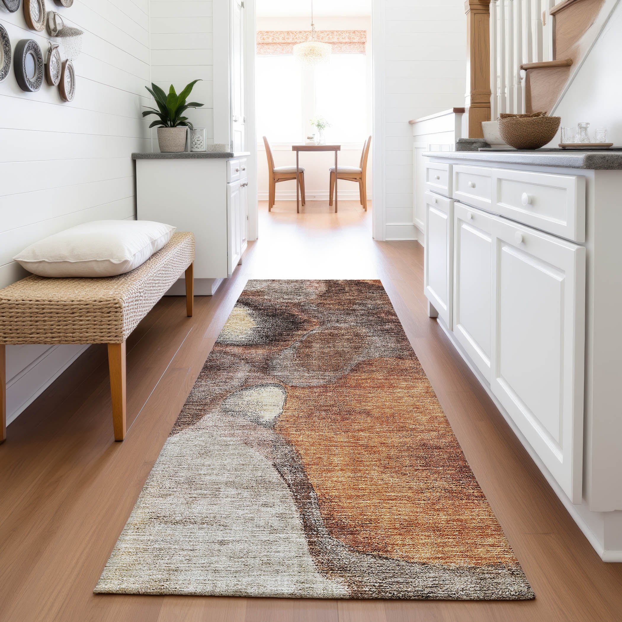 Kyoto Machine Washable Transitional Coffee Brown Rug 2'3" x 7'6" #shape_Runner
