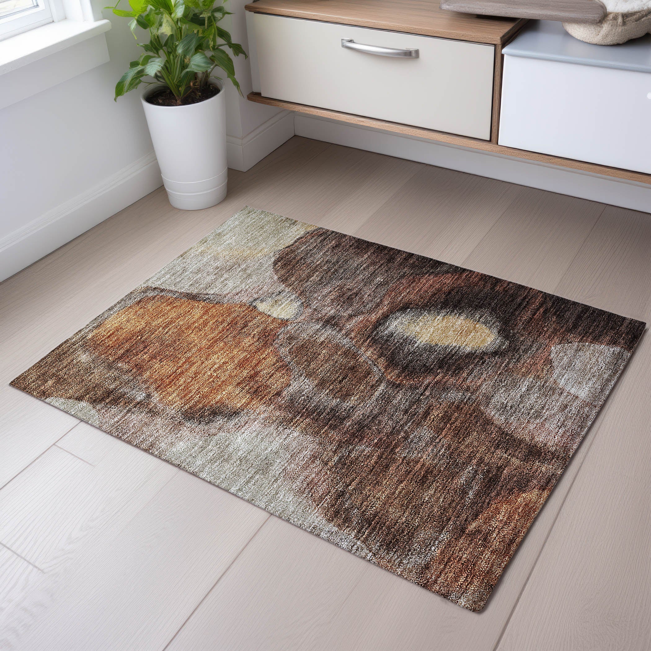 Kyoto Machine Washable Transitional Coffee Brown Rug 1'8" x 2'6" #shape_Rectangle