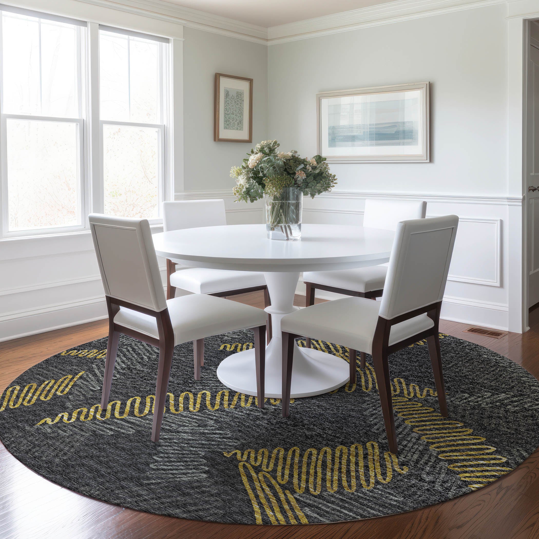 Sintra Machine Washable Transitional Gray Rug 8' x 8' #shape_Round