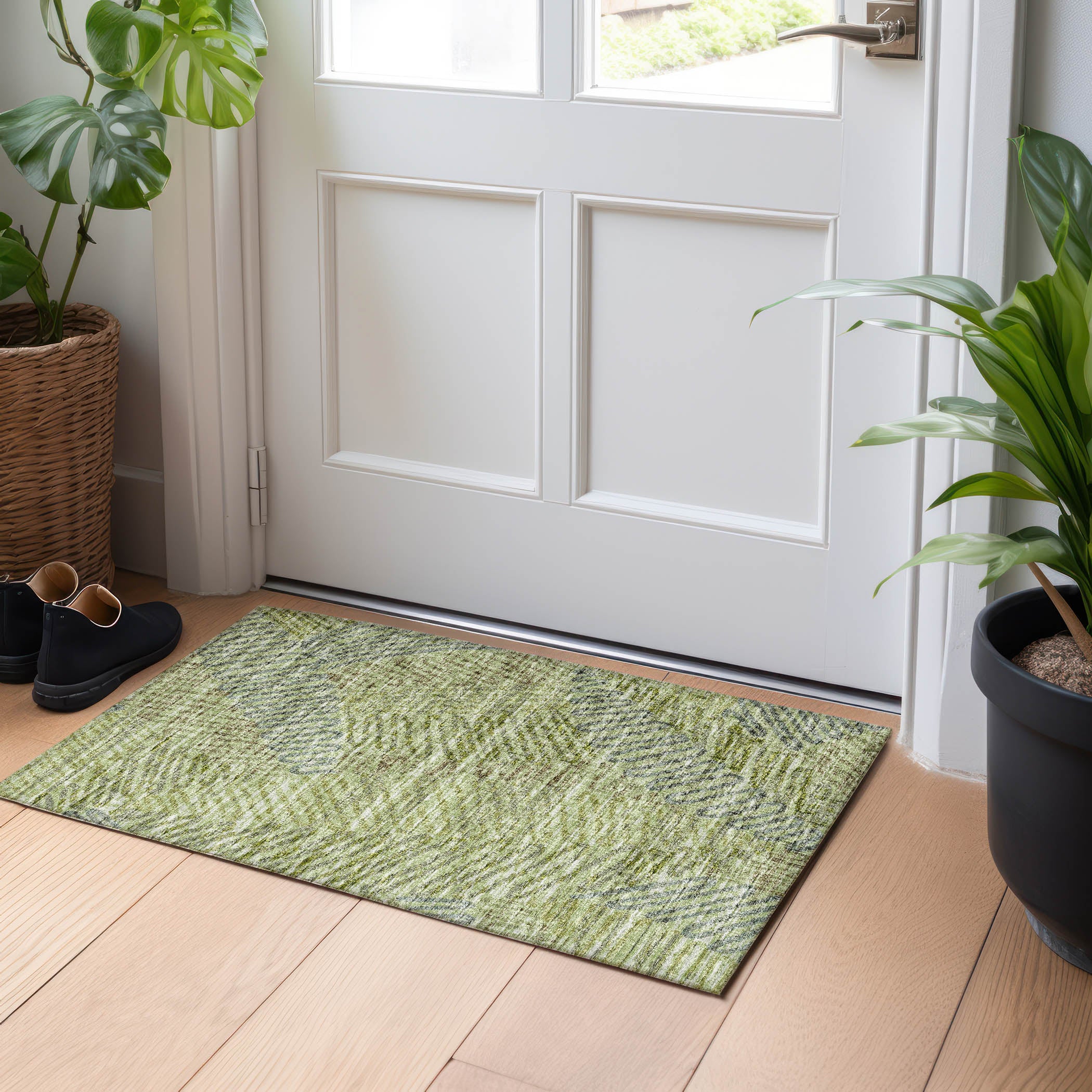 Sintra Machine Washable Transitional Green Rug 1'8" x 2'6" #shape_Rectangle