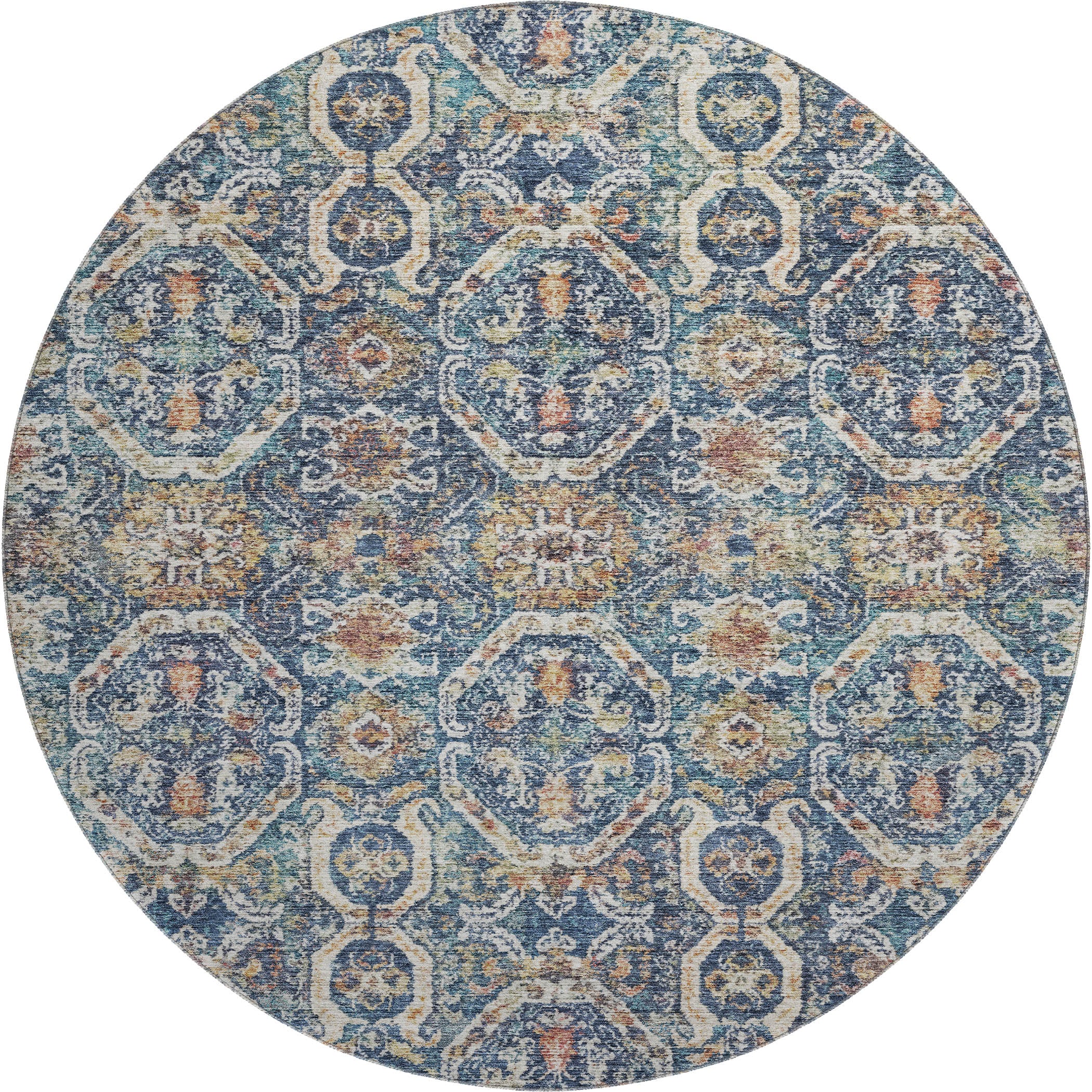 Cairo Machine Washable Transitional Denim Blue Rug 8' x 8' #shape_Round