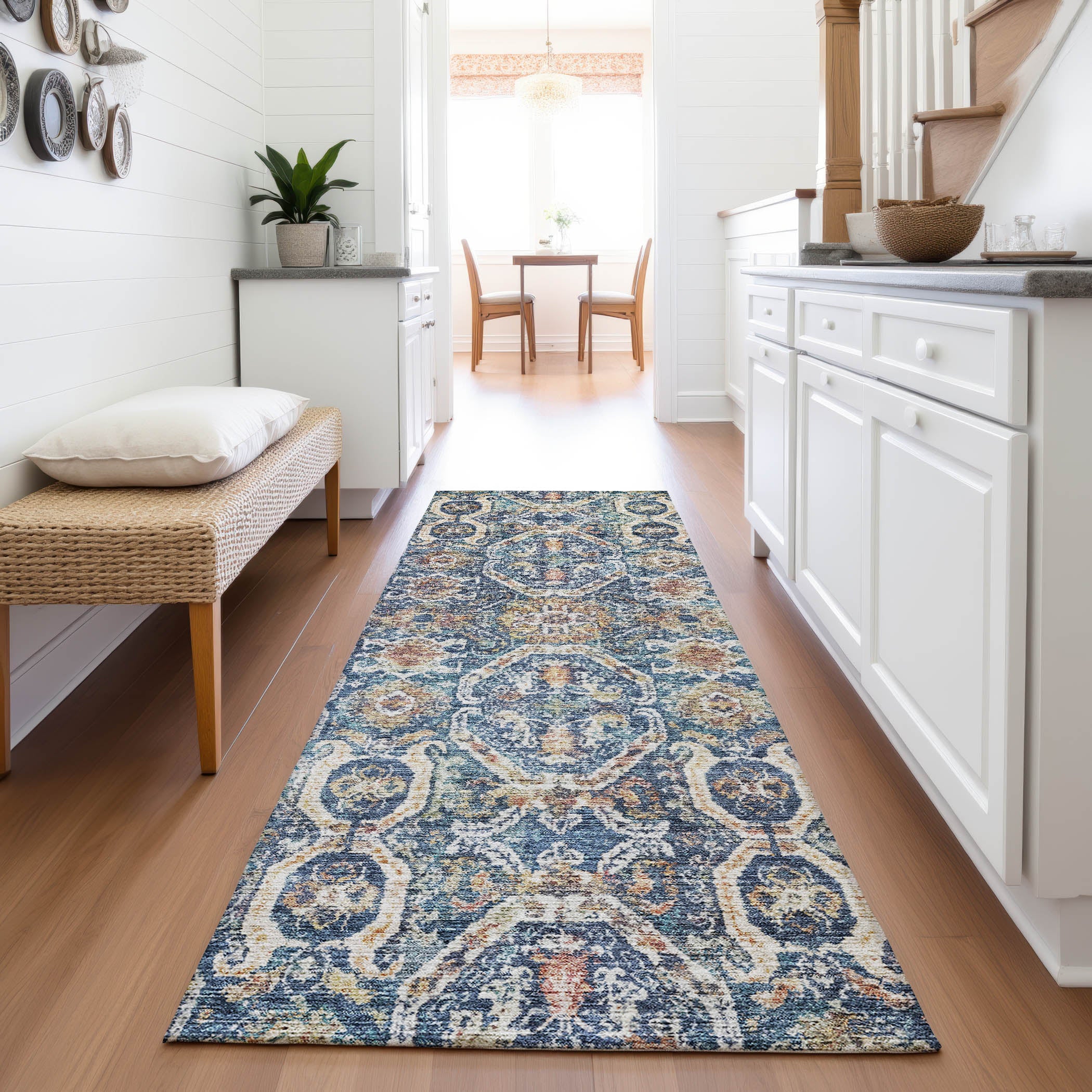 Cairo Machine Washable Transitional Denim Blue Rug 2'3" x 7'6" #shape_Runner