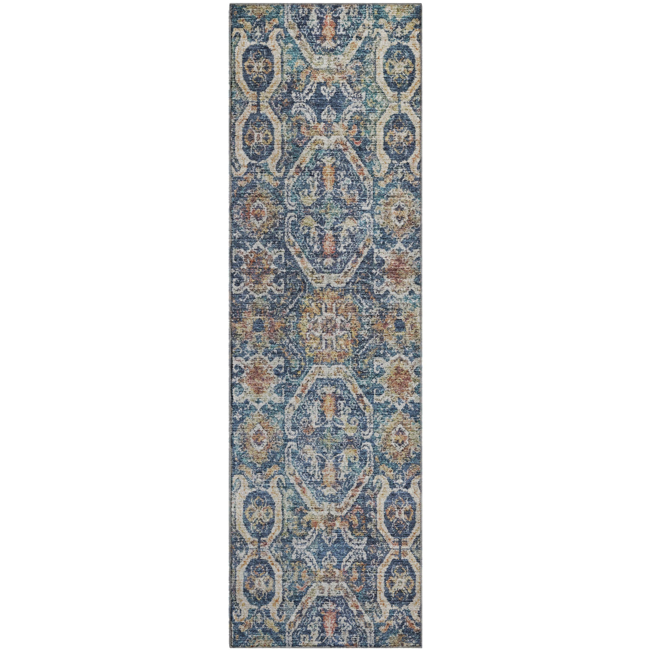 Cairo Machine Washable Transitional Denim Blue Rug 2'3" x 7'6" #shape_Runner