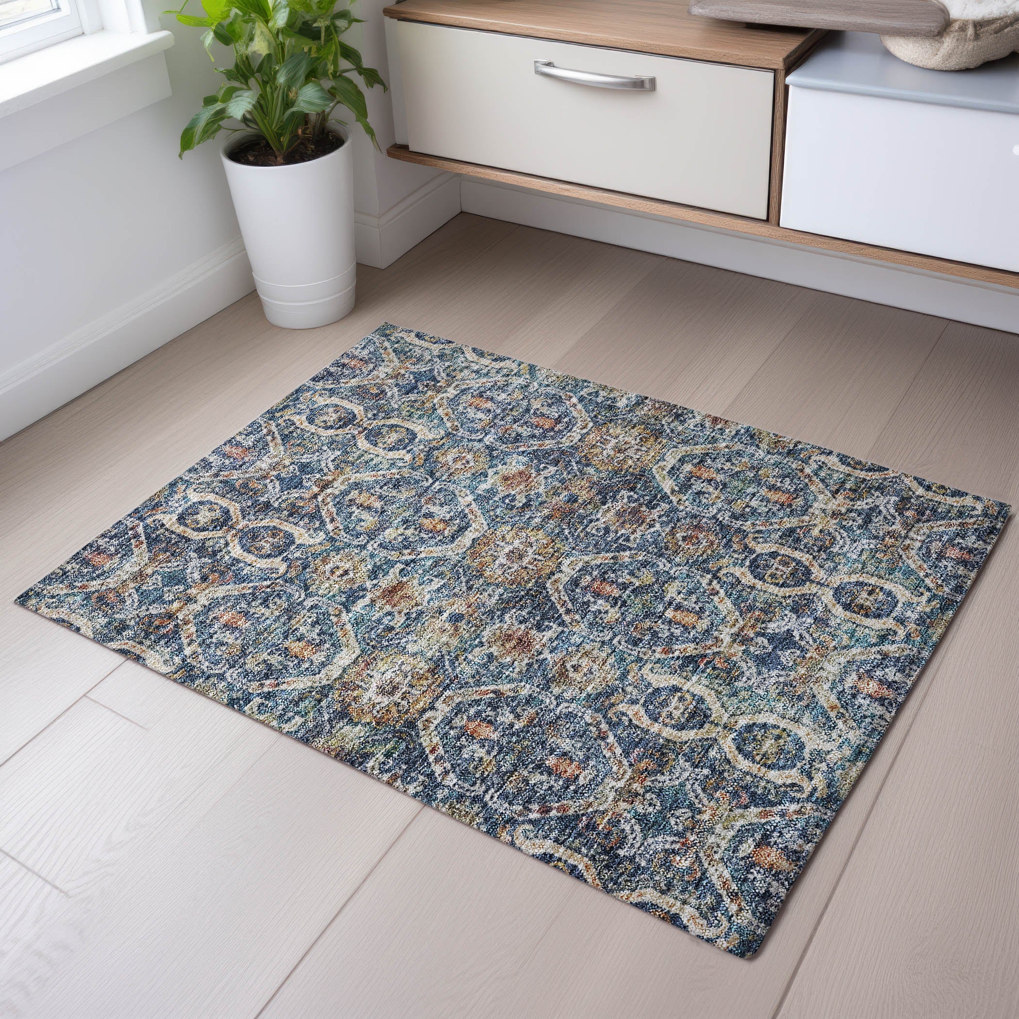 Cairo Machine Washable Transitional Denim Blue Rug 1'8" x 2'6" #shape_Rectangle