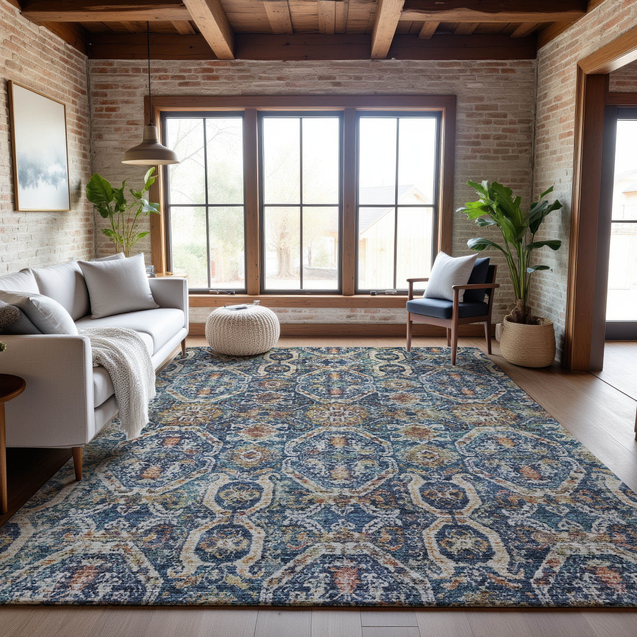 Cairo Machine Washable Transitional Denim Blue Rug 2'6" x 3'10" #shape_Rectangle
