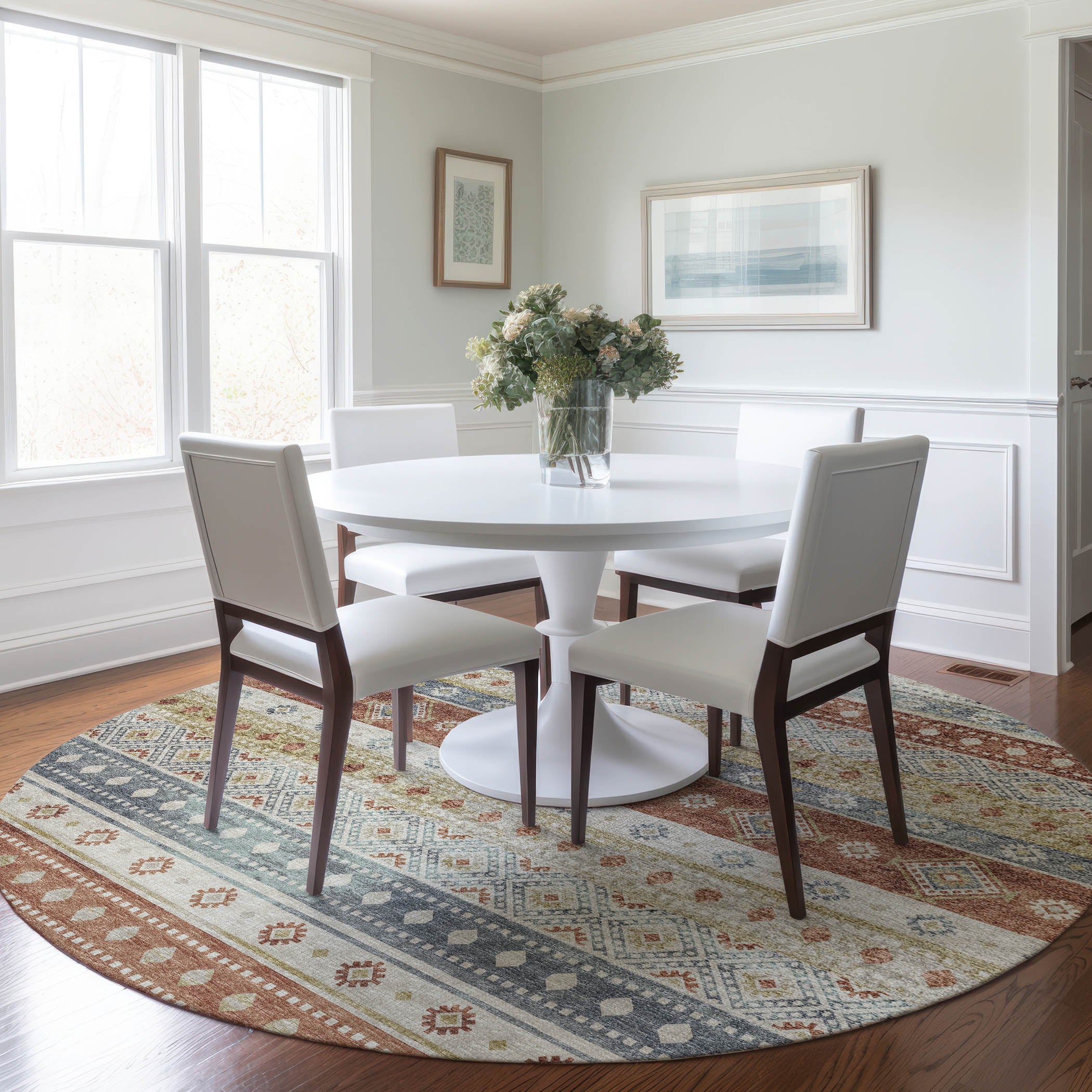 Santorini Machine Washable Transitional Desert Multi Rug 8' x 8' #shape_Round